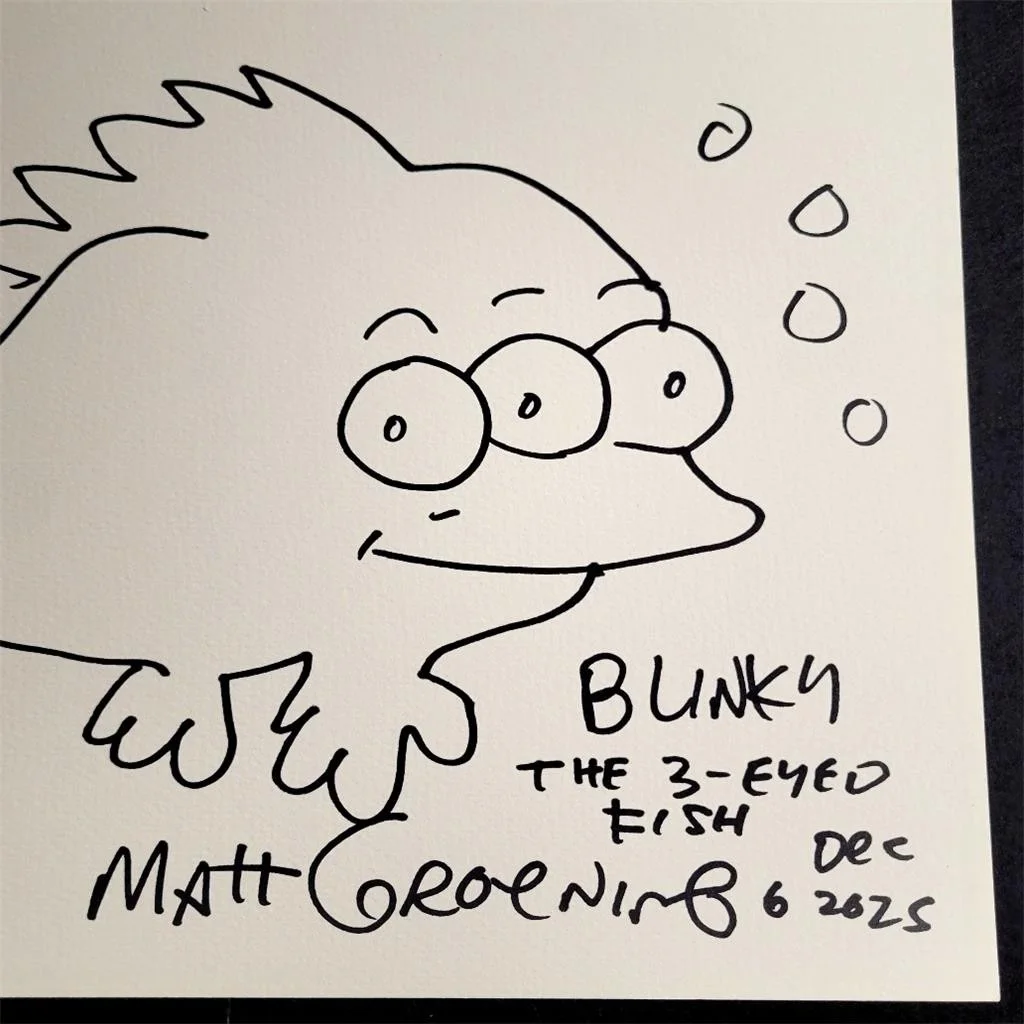 Matt Groening — Matt Groening + James L Brooks signed Original Blinky Fish 11x14 sketch auto JSA, image 2