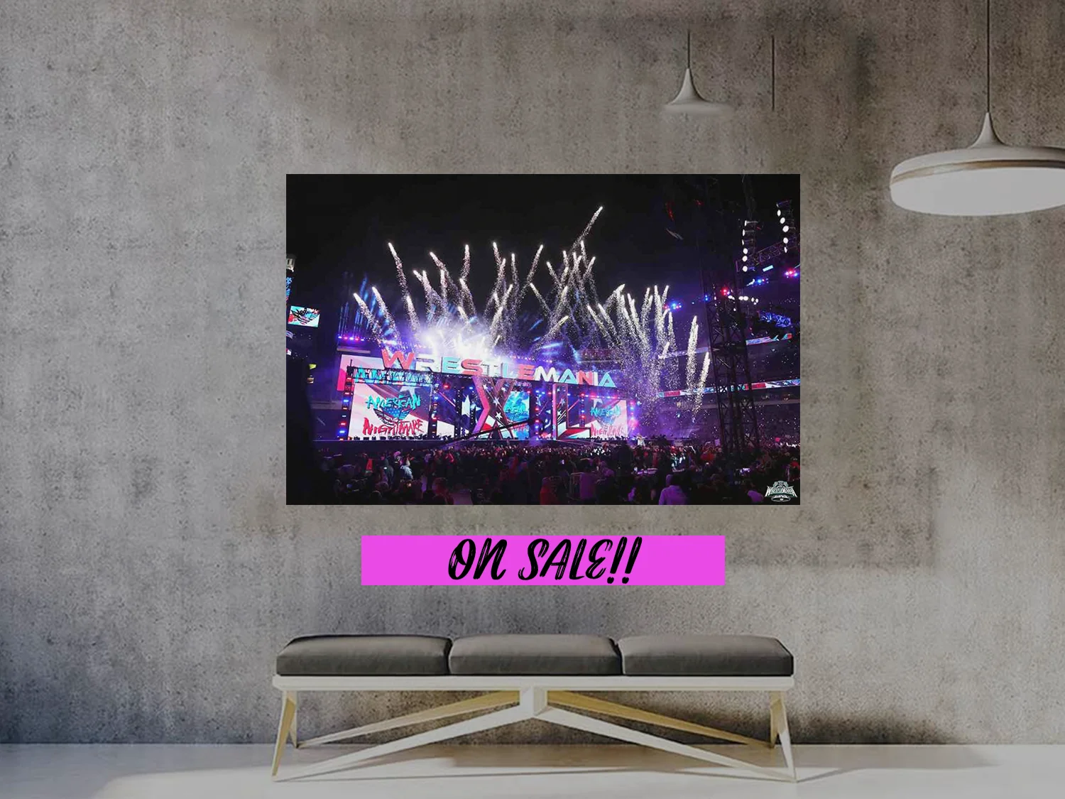 Wrestlemania 40 Premium Gloss Poster | Wrestlemania Stage With Fireworks Wrestle, изображение 2