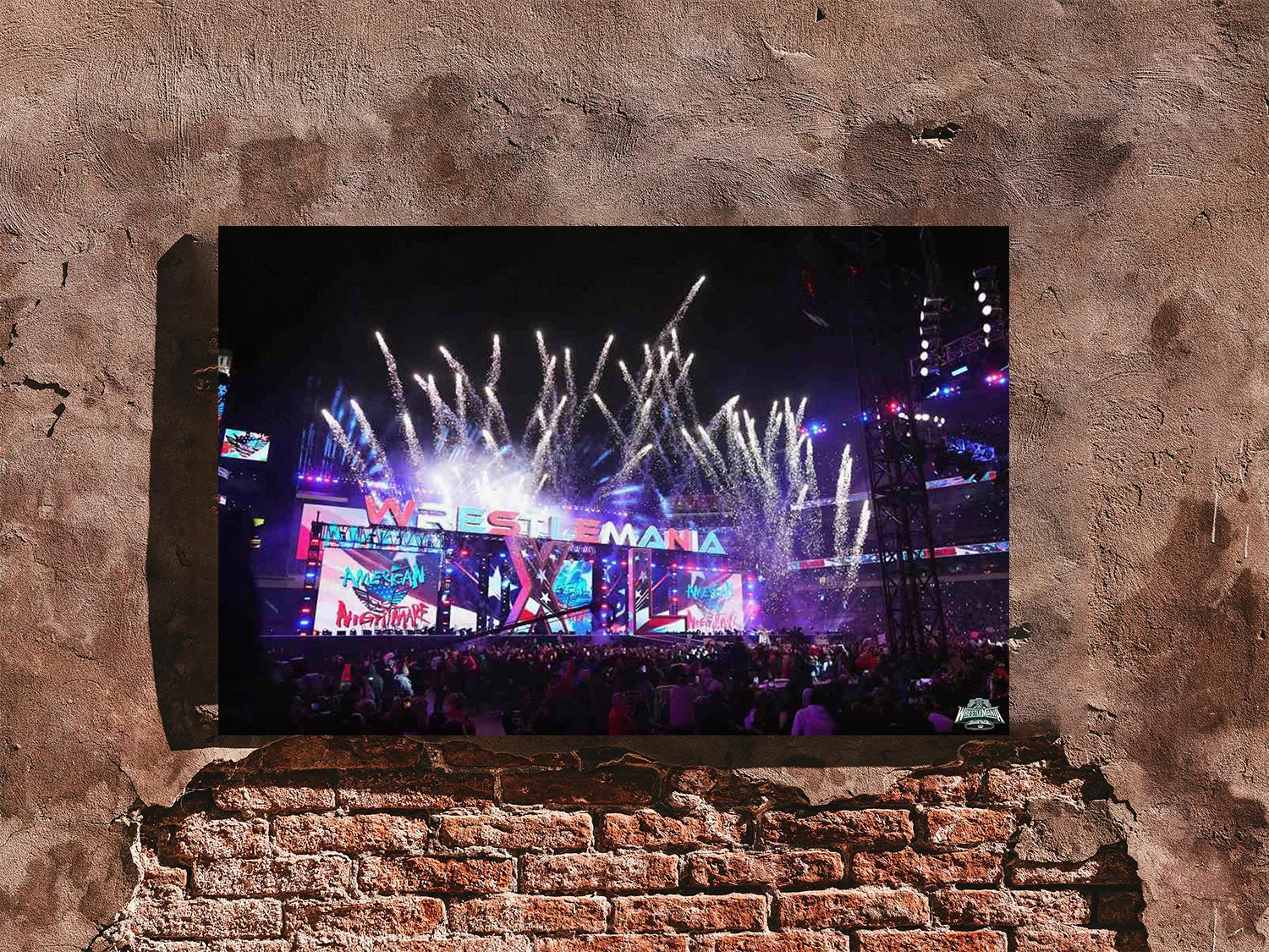 Wrestlemania 40 Premium Gloss Poster | Wrestlemania Stage With Fireworks Wrestle, изображение 4