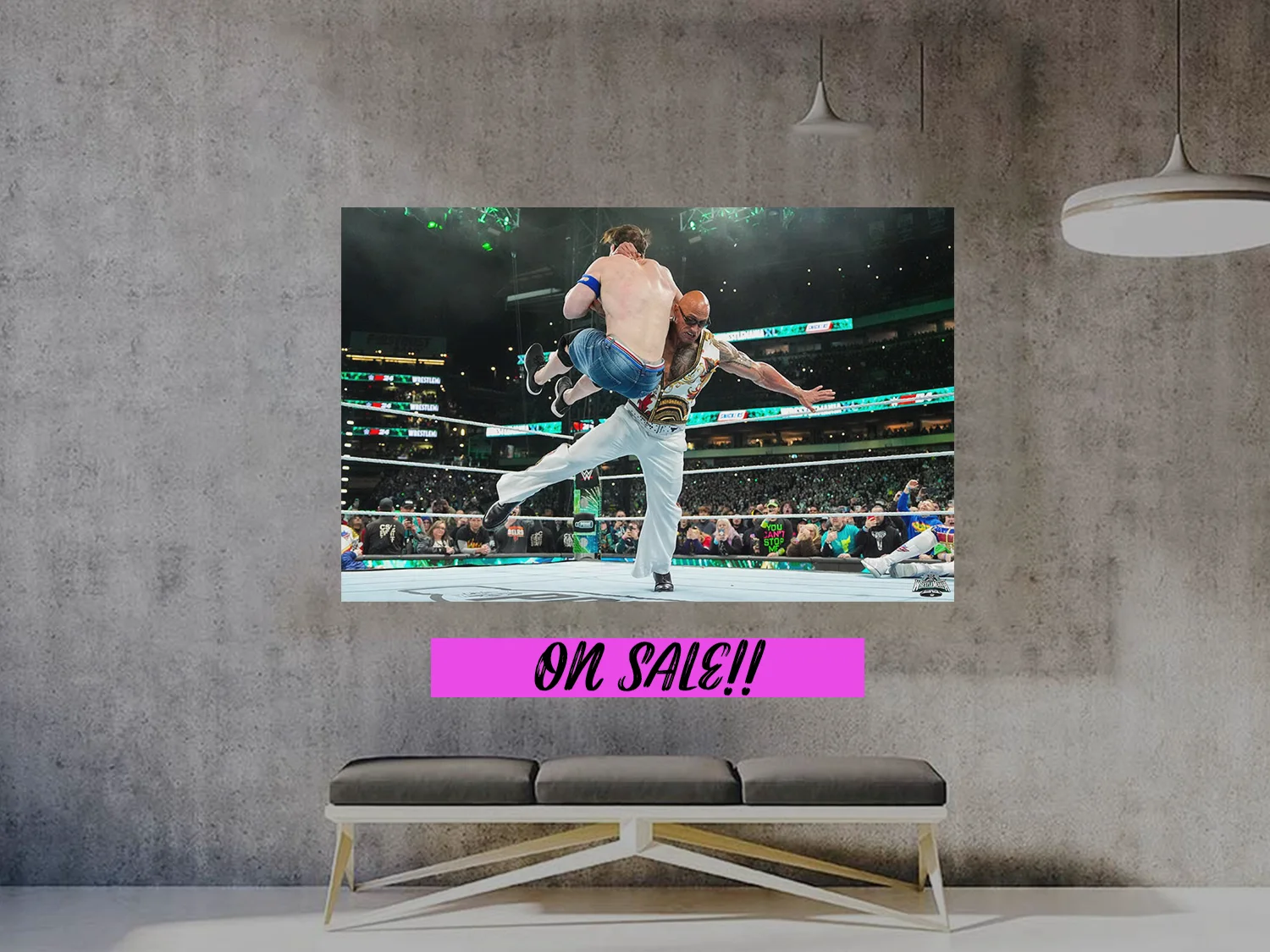 Wrestlemania 40 Poster | The Rock And John Cena Rock Bottom Design | Premium Glo, image 2