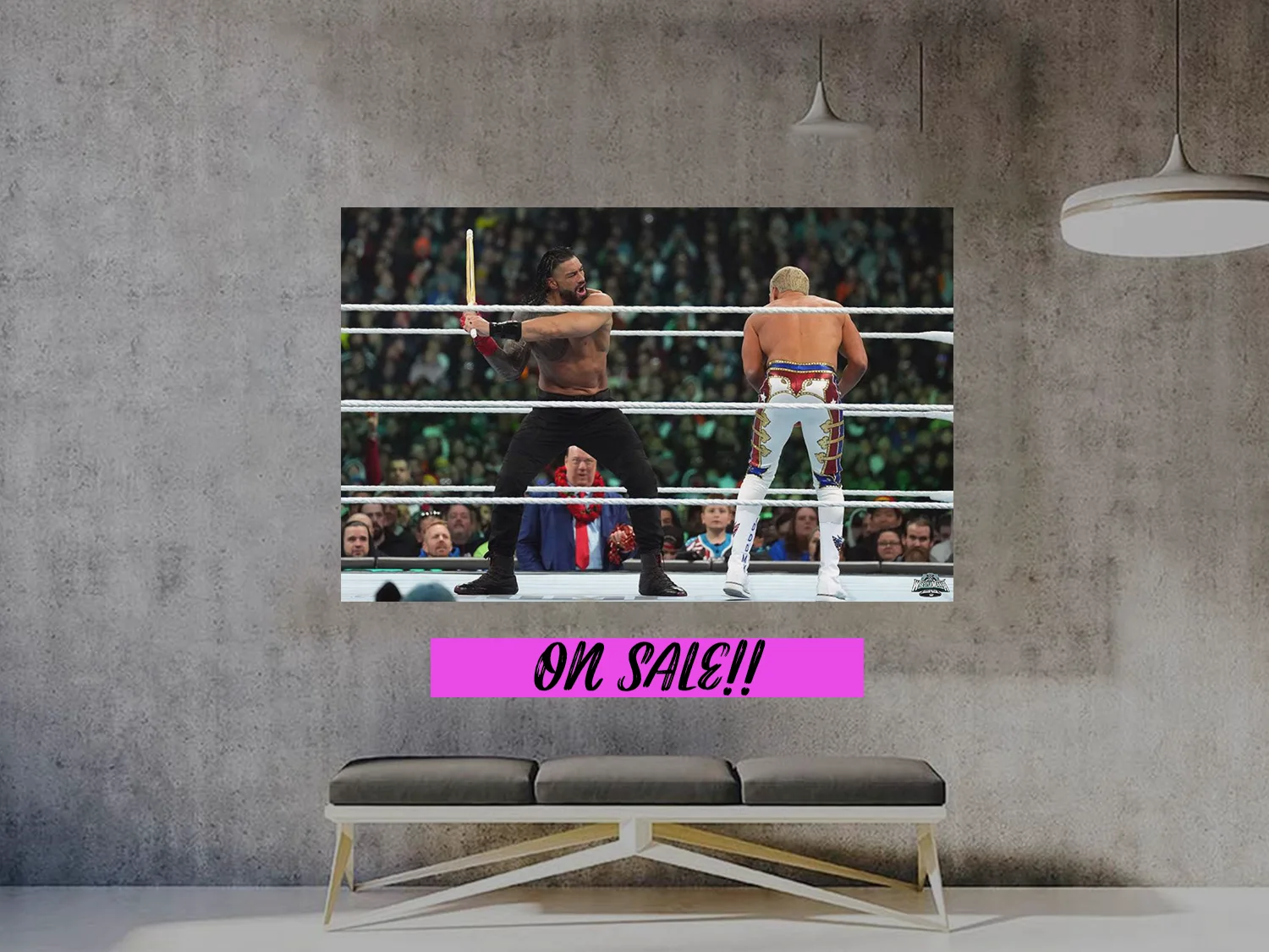 Wrestlemania 40 Roman Reigns Hits Cody Rhodes With A Kendo Stick Gloss Poster |, изображение 2