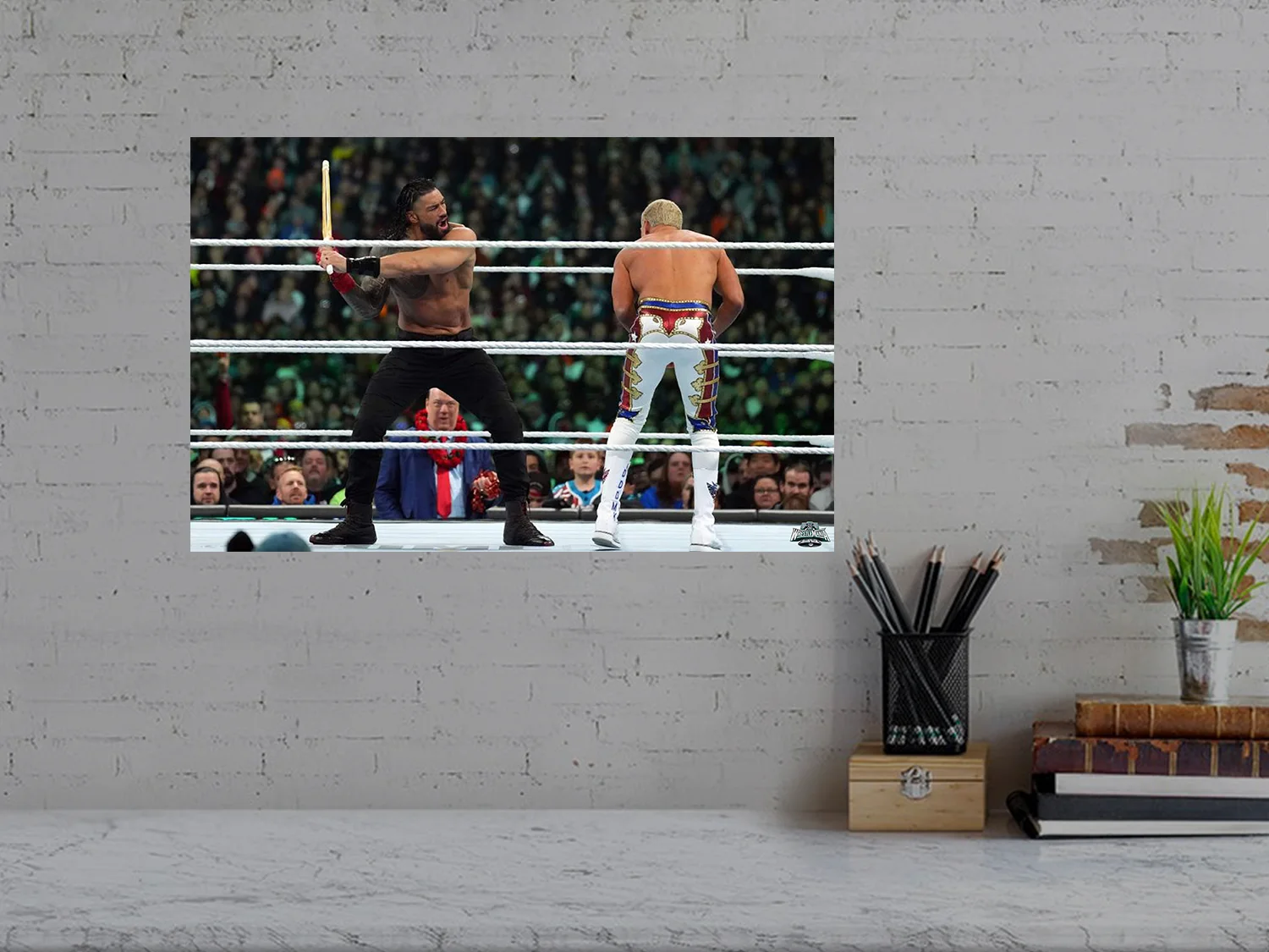 Wrestlemania 40 Roman Reigns Hits Cody Rhodes With A Kendo Stick Gloss Poster |, изображение 3