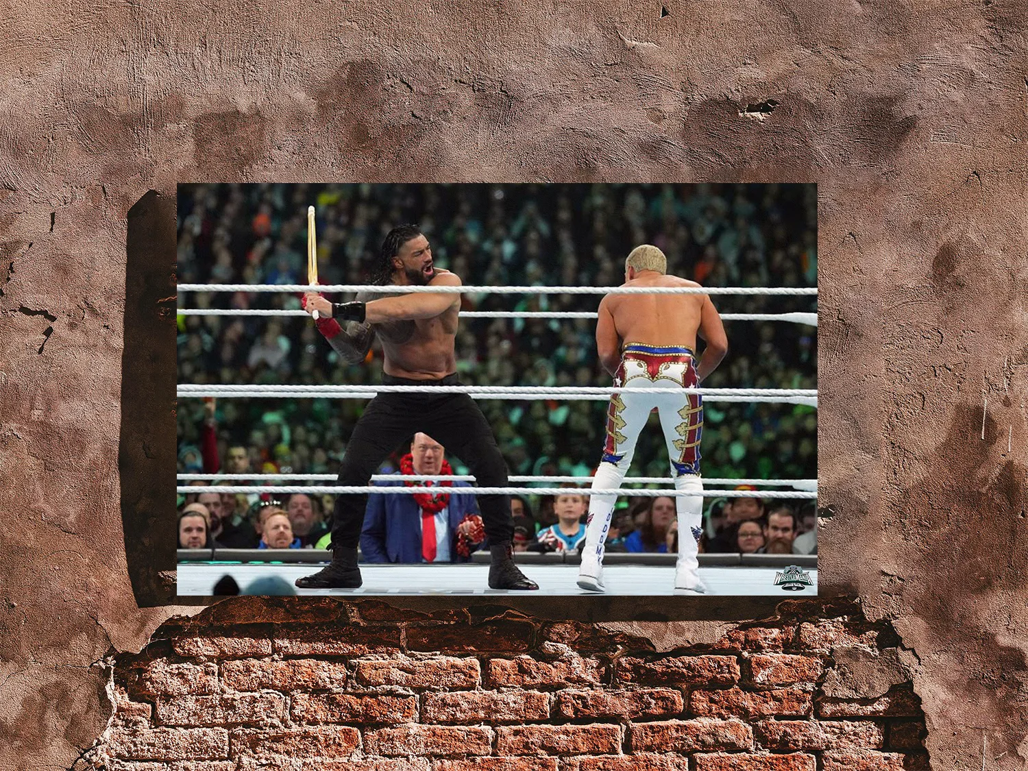 Wrestlemania 40 Roman Reigns Hits Cody Rhodes With A Kendo Stick Gloss Poster |, изображение 4