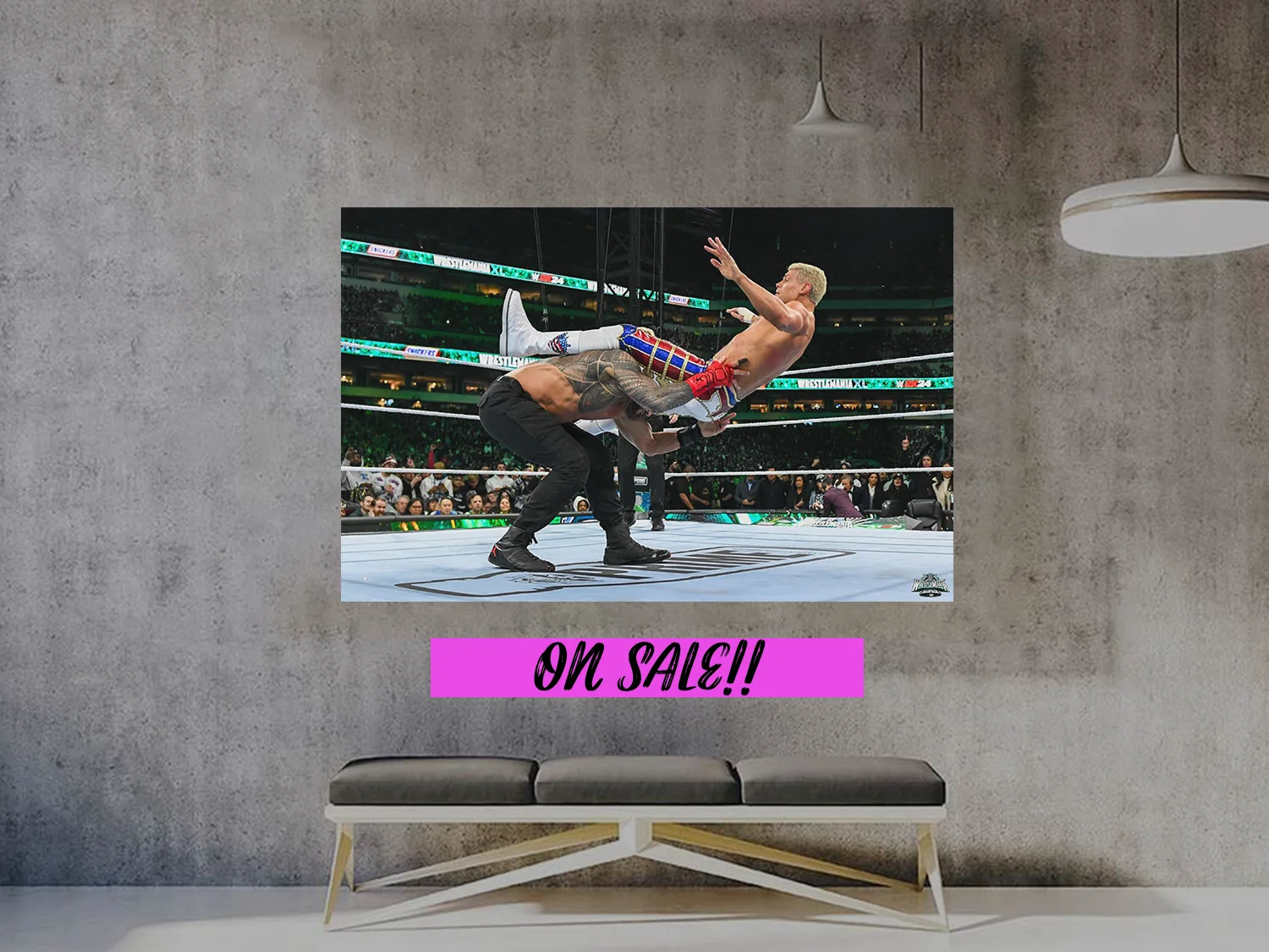 Wrestlemania 40 Premium Gloss Poster Roman Reigns | Cody Rhodes Power Bomb Desig, изображение 2