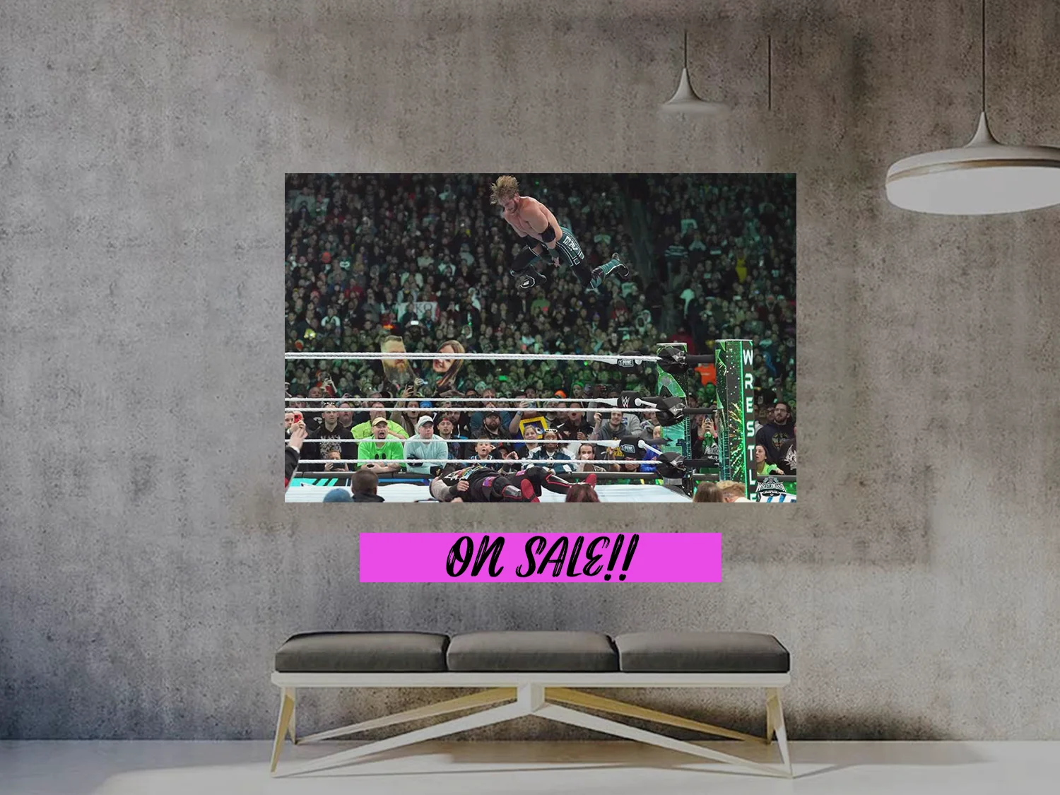 Logan Paul Frog Splash On Kevin Owens Premium Gloss Poster | Wrestlemania 40 Sty, изображение 2