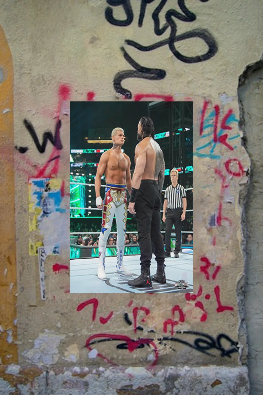 WWE Wrestlemania 40 Cody Rhodes and Roman Reigns Epic Staredown Gloss Poster | W, изображение 4