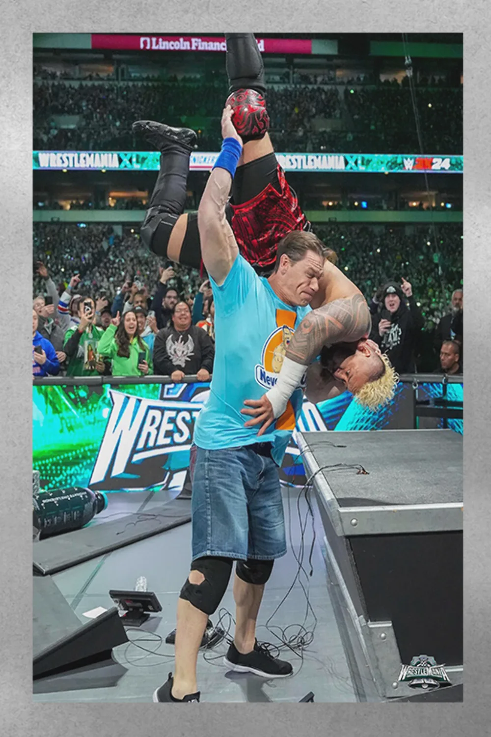 WWE Wrestlemania 40 John Cena and Solo Sikoa Attitude Adjustment through the ann, image 3