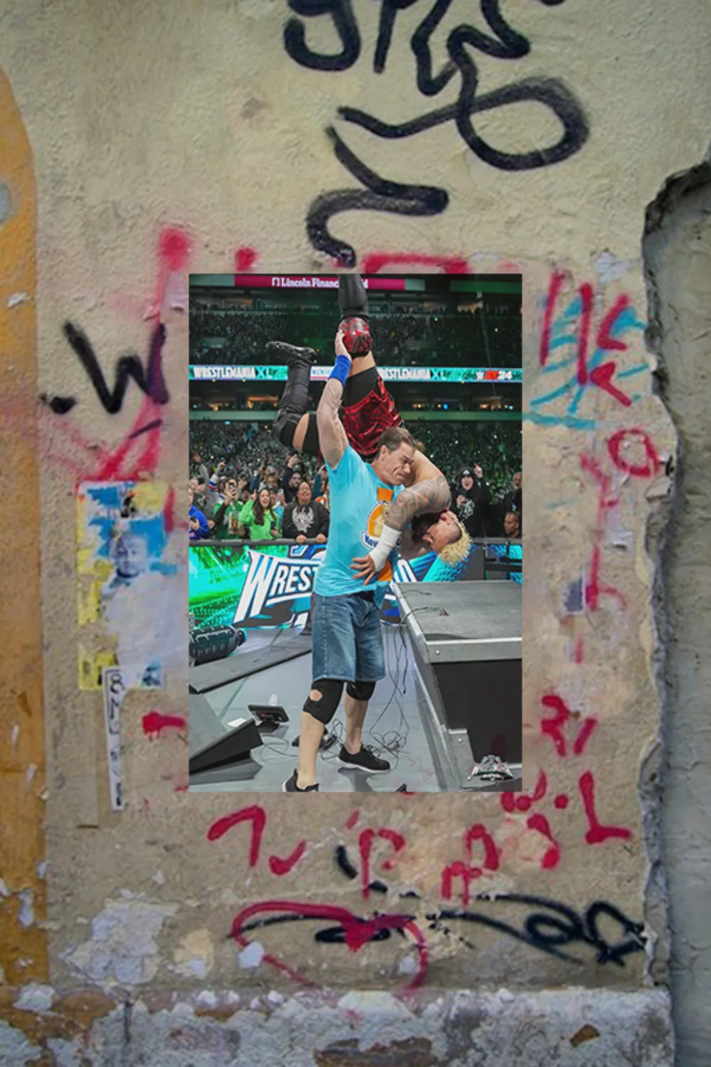 WWE Wrestlemania 40 John Cena and Solo Sikoa Attitude Adjustment through the ann, image 4