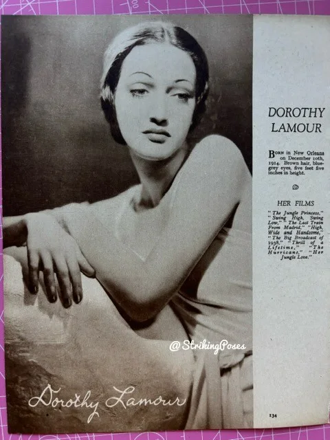 Vintage Magazine Clipping 1930s MYRNA LOY / DOROTHY LAMOUR film stars 8x10 16, изображение 2