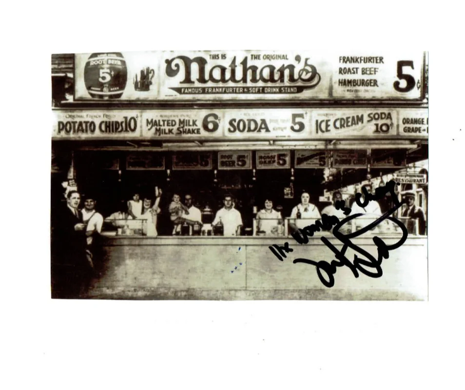 Joey Chestnut — NATHAN's Hot Dog photo autographed 4x6 by Joey Chestnut Nathan's World Champion