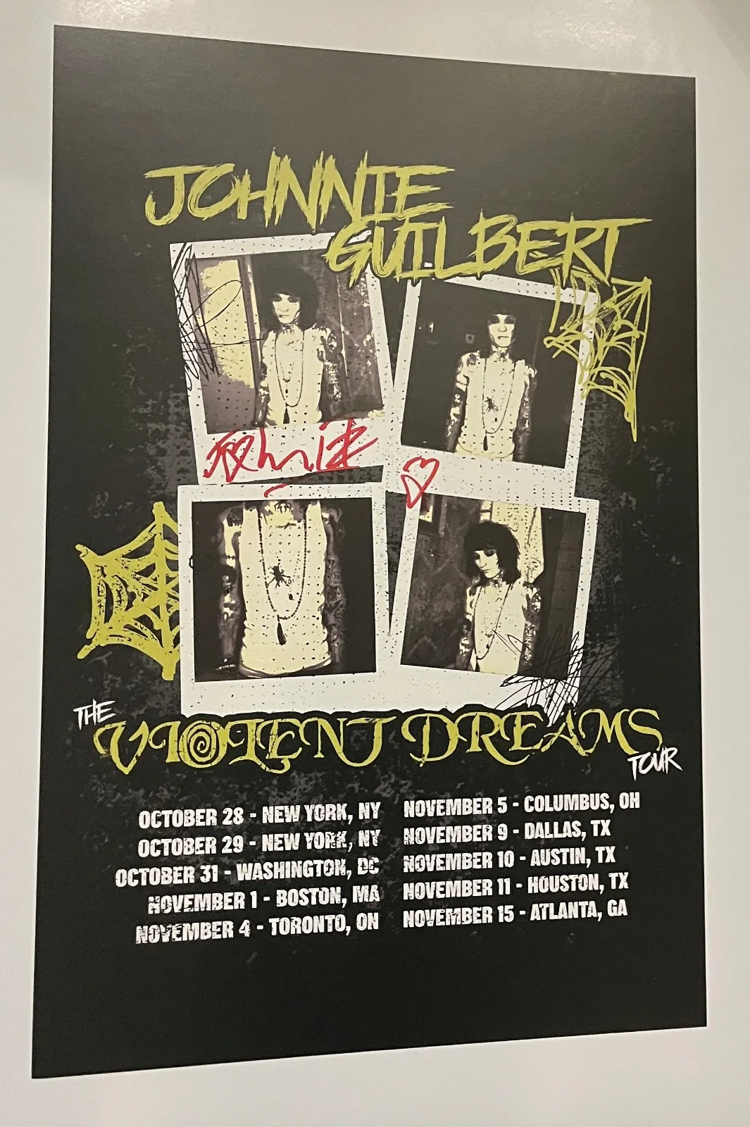 JOHNNIE GUILBERT AUTOGRAPHED 2025 VIOLENT DREAMS FALL US TOUR POSTER NM, image 2