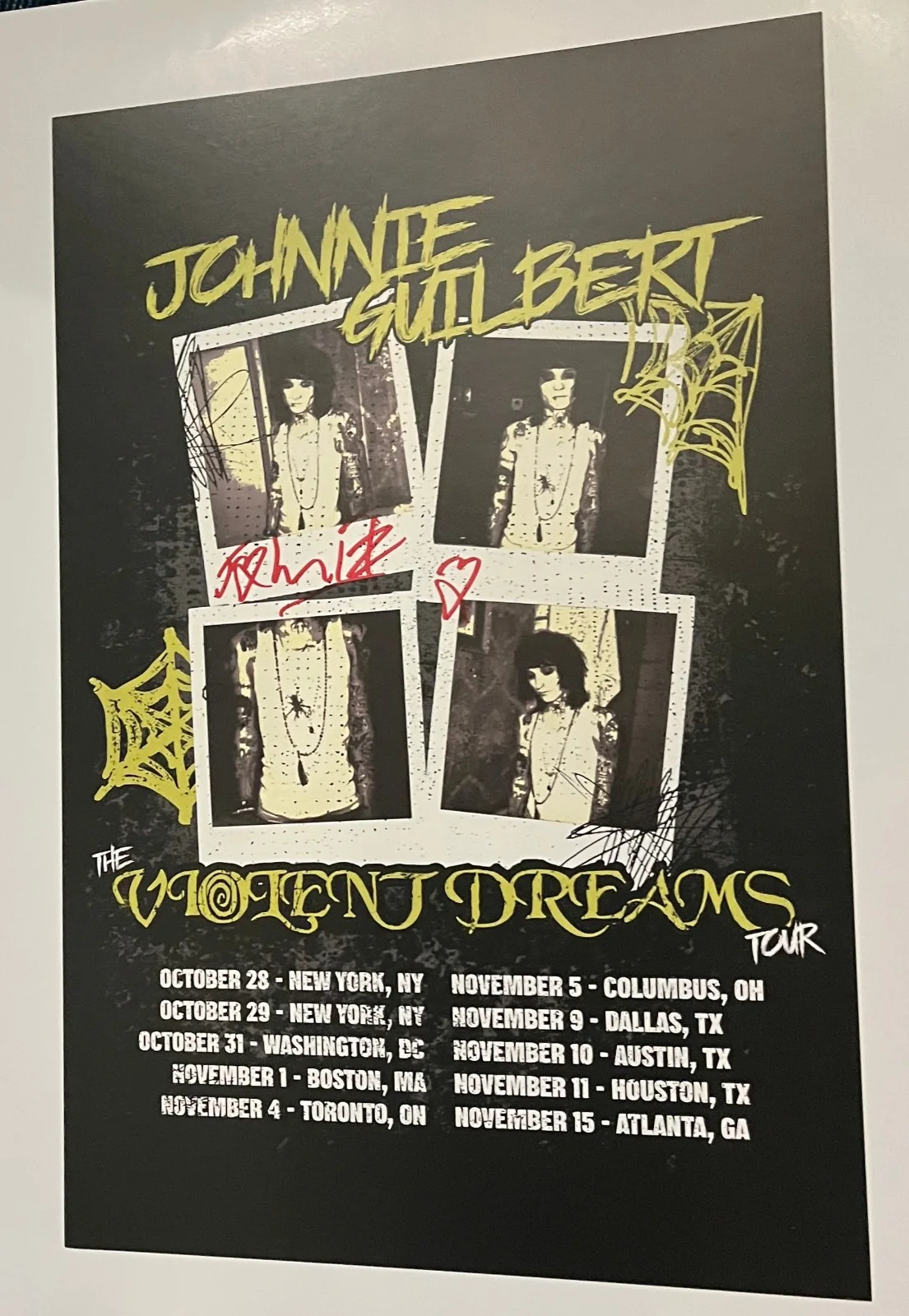 JOHNNIE GUILBERT AUTOGRAPHED 2025 VIOLENT DREAMS FALL US TOUR POSTER NM, image 3