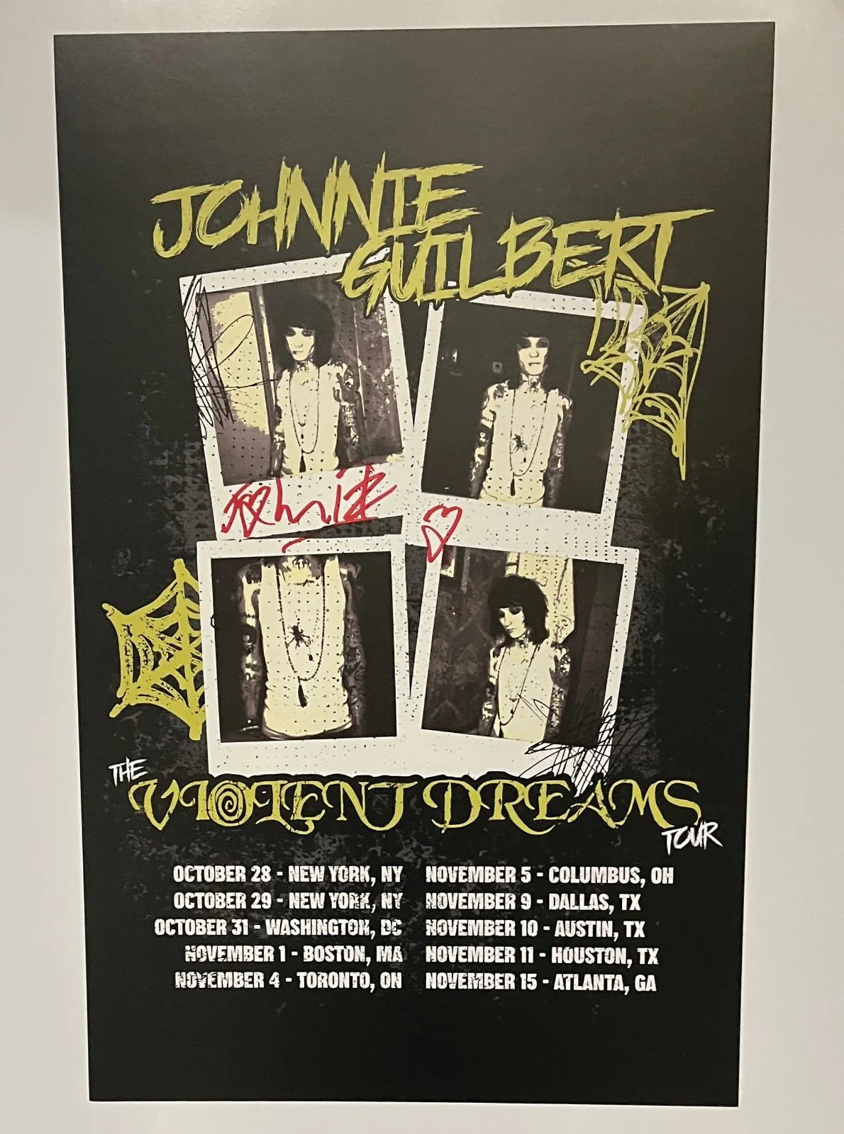 JOHNNIE GUILBERT AUTOGRAPHED 2025 VIOLENT DREAMS FALL US TOUR POSTER NM, image 4