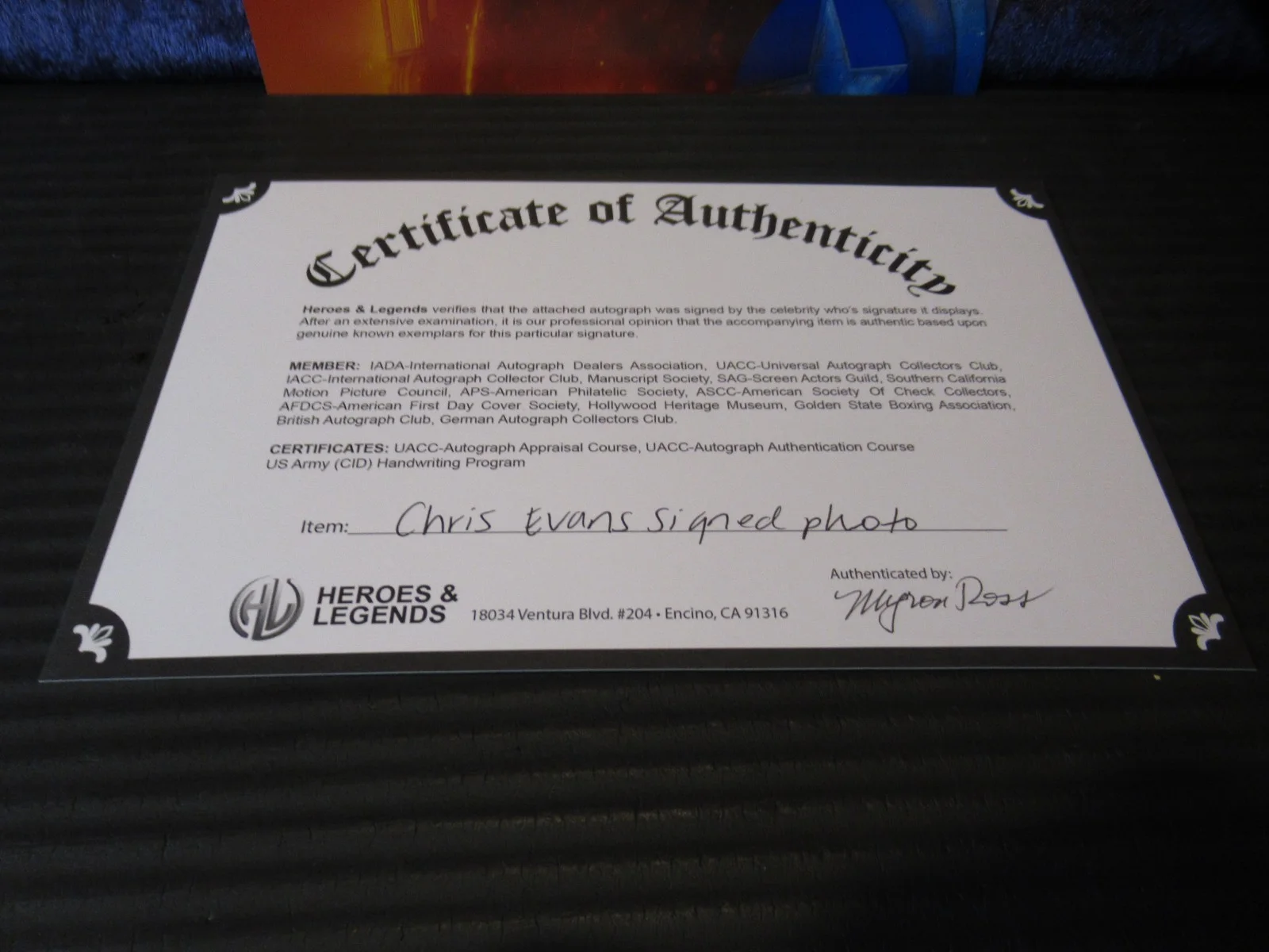CHRIS EVANS — CHRIS EVANS - CAPTAIN AMERICA SIGNED 8"X10" PHOTO AUTOGRAPHED W COA, изображение 4