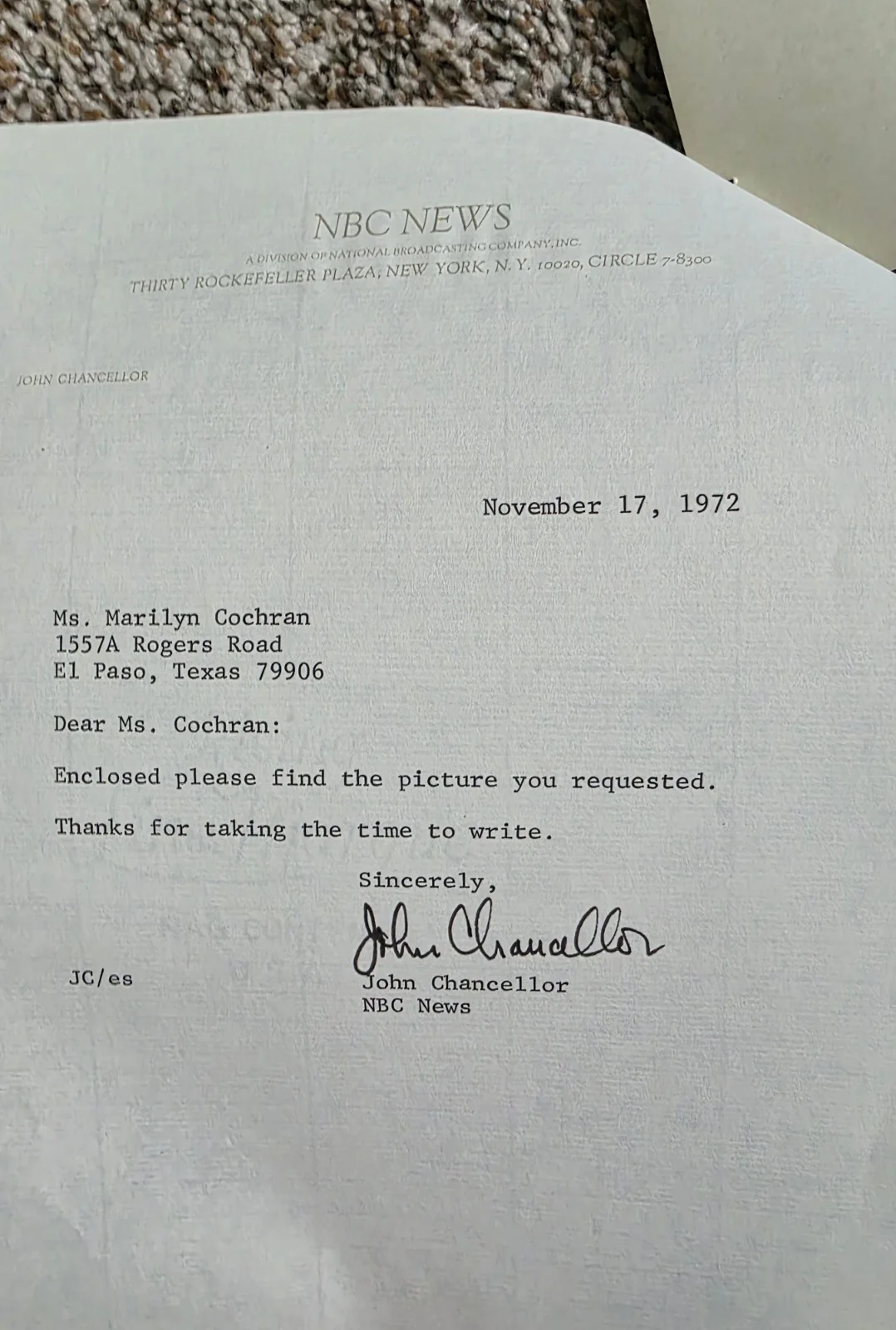 John Chancellor NBC News signed photo & TLS (1972), изображение 3