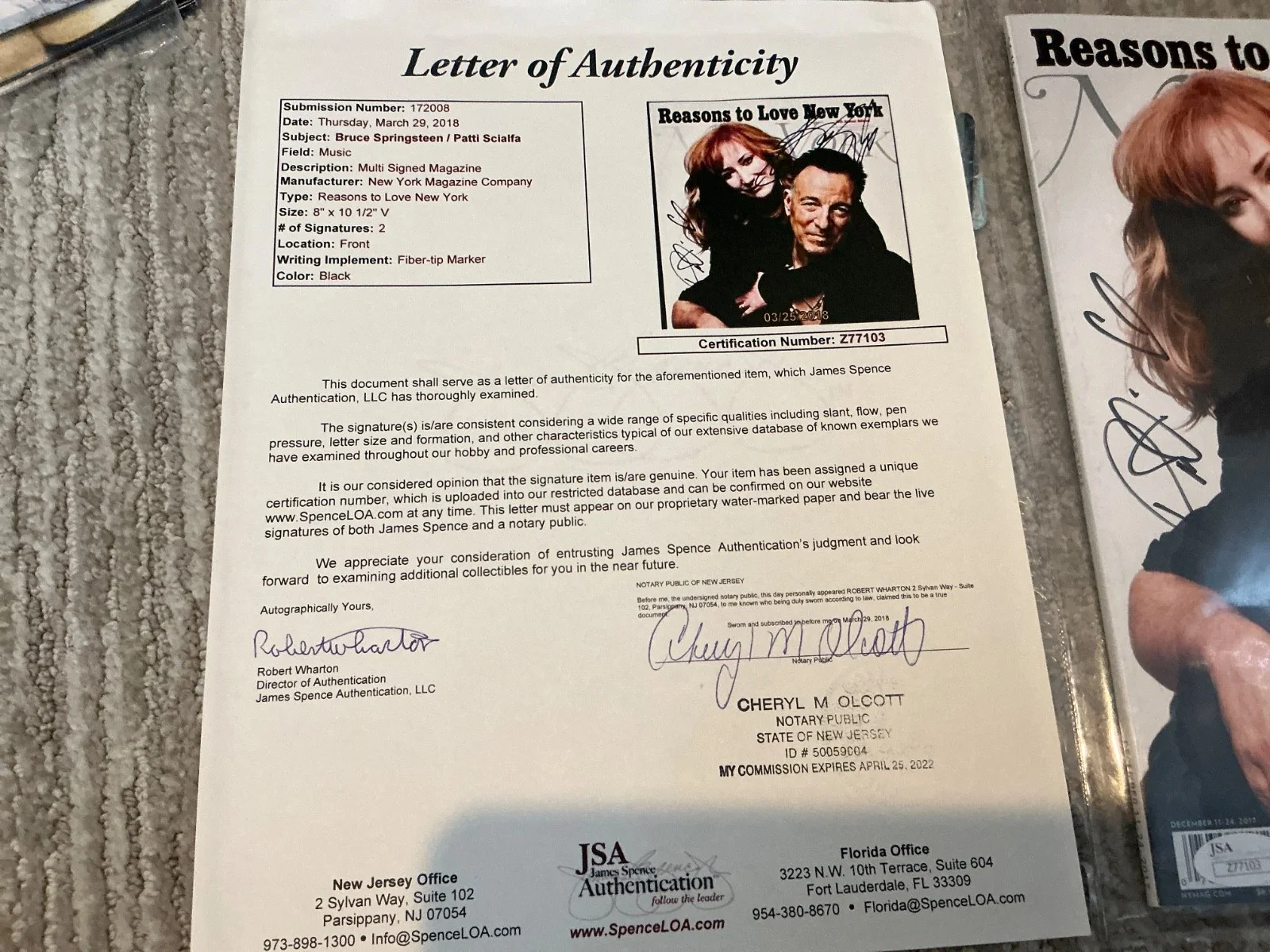 Bruce Springsteen — Bruce Springsteen Patti Scialfa Signed Autograph New York Magazine JSA LOA, image 3