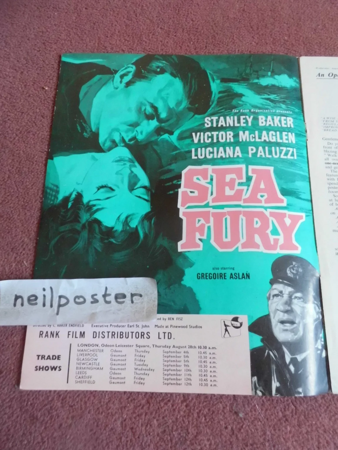 ANITA EKBERG, JACK PALANCE, STANLEY BAKER (1958) in UK trade mag DAILY CINEMA, изображение 2