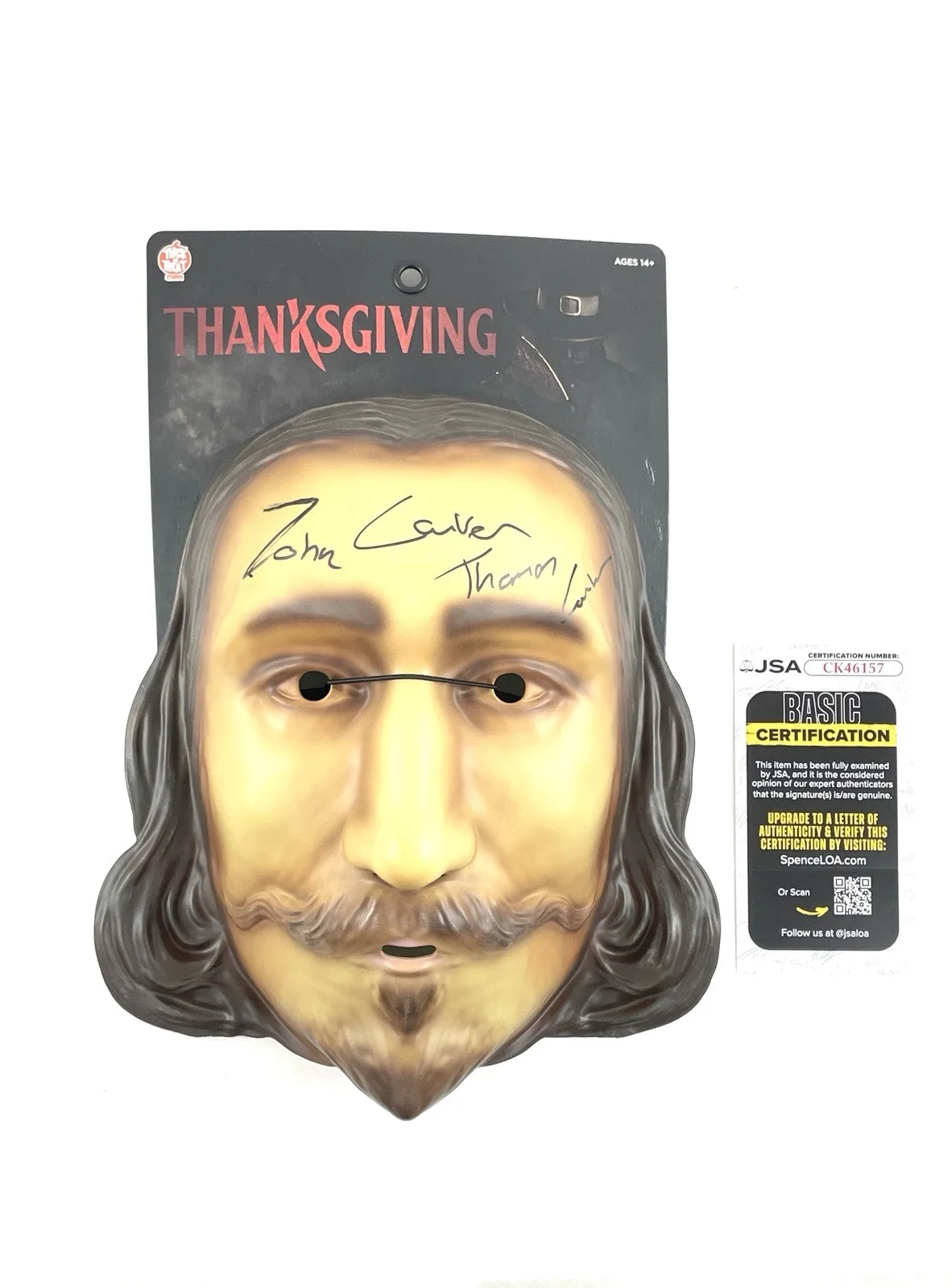 Thomas Lorber — John Carver Autographed Signed Prop Replica Mask Thanksgiving Thomas Lorber JSA, image 3