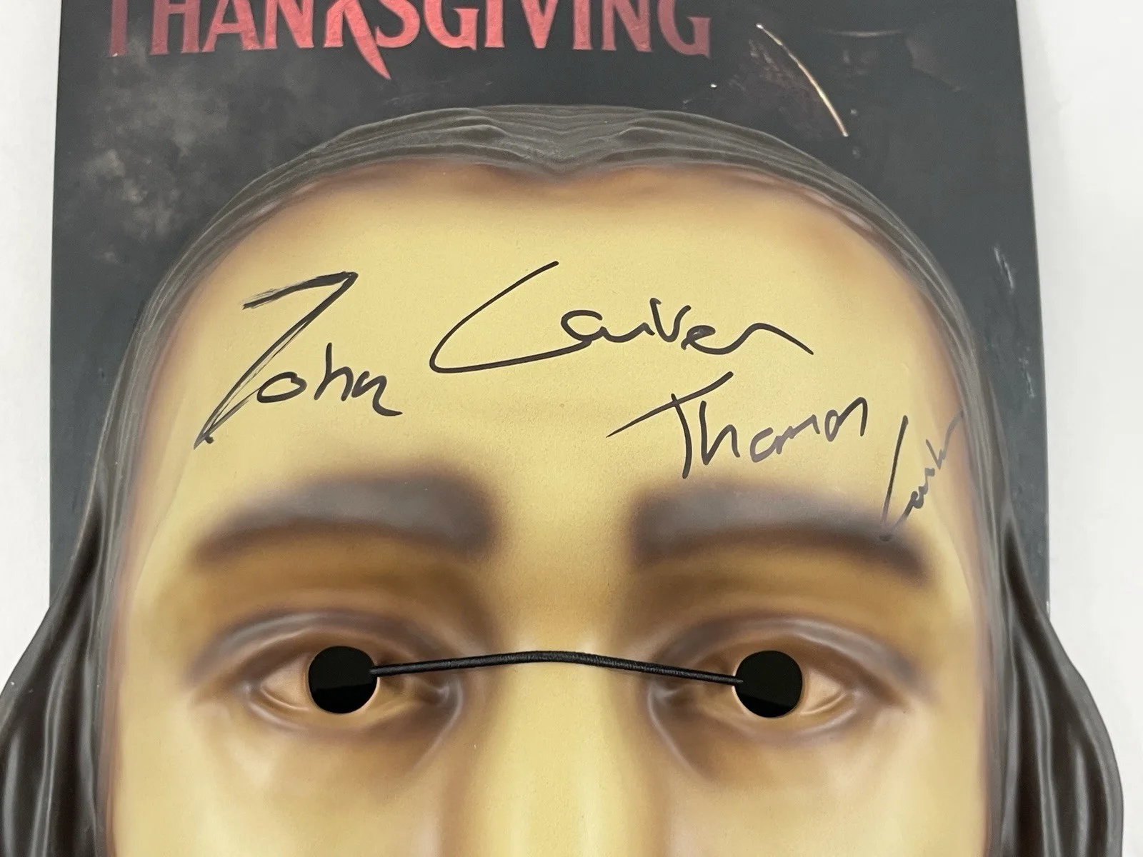 Thomas Lorber — John Carver Autographed Signed Prop Replica Mask Thanksgiving Thomas Lorber JSA, image 4