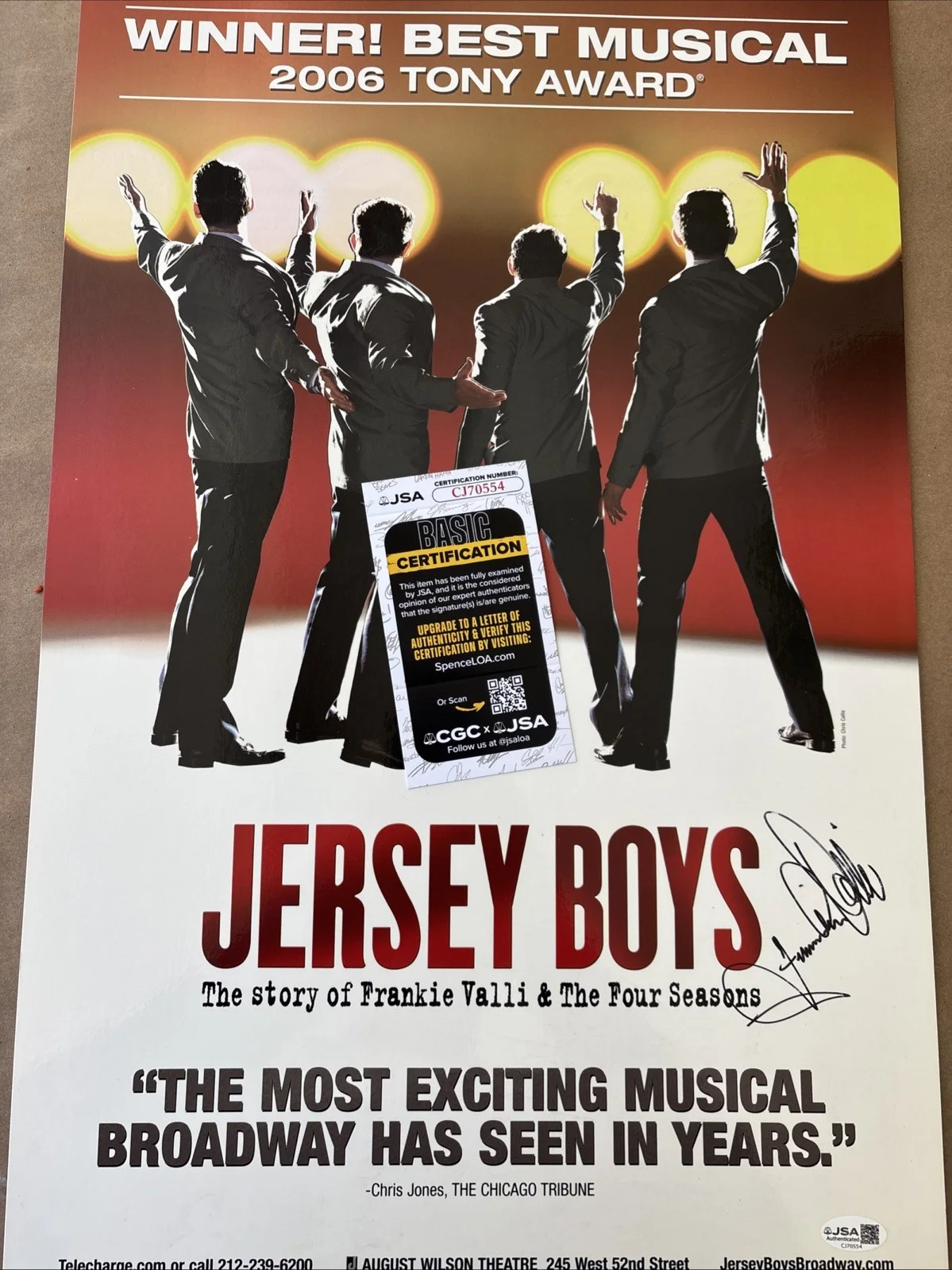 FRANKIE VALLI hand SIGNED JERSEY BOYS BROADWAY Poster JSA COA, image 3