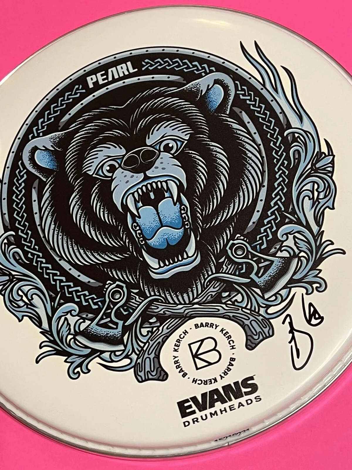 BARRY KERCH SHINEDOWN SIGNED AUTOGRAPHED OFFICIAL DRUMHEAD #b, изображение 5