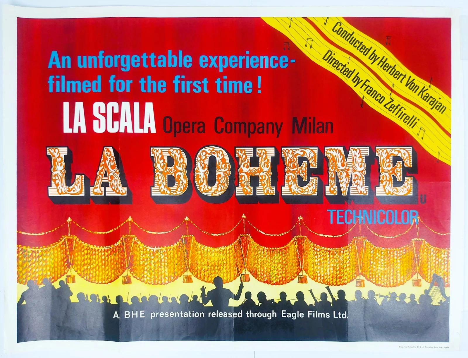 LA BOHEME ORIGINAL UK QUAD FILM POSTER 1965, изображение 2