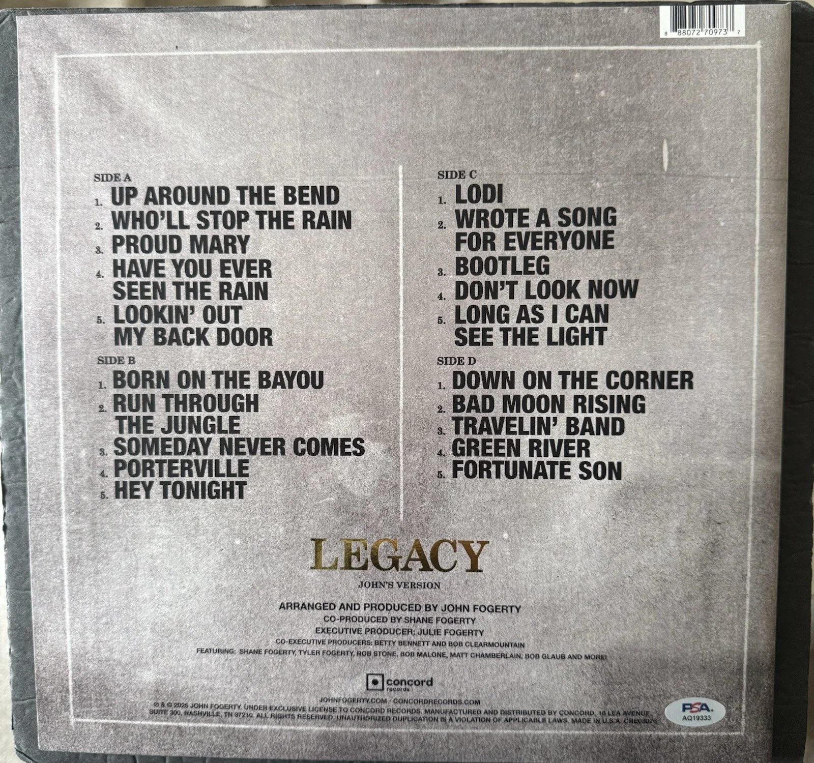 JOHN FOGERTY SIGNED VINYL LEGACY CREEDENCE CLEARWATER REVIVAL PSA/DNA AUTOGRAPH, изображение 2