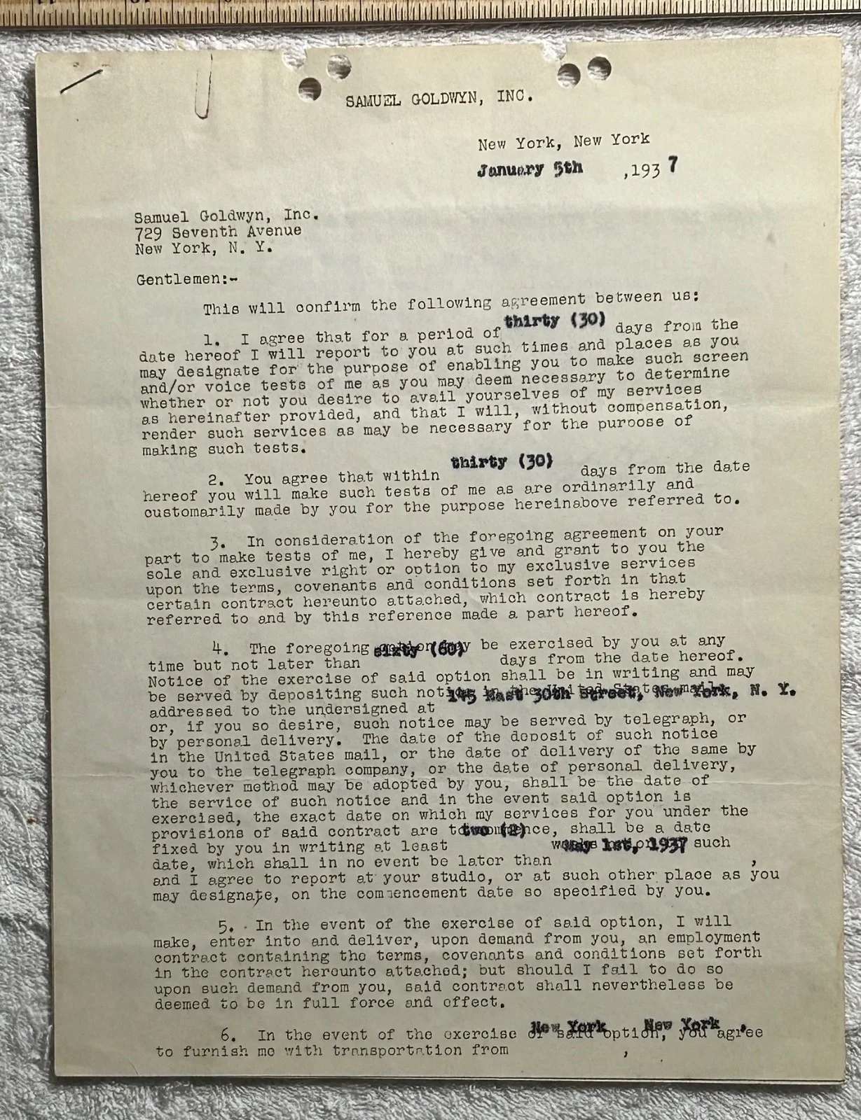 7 SIGNED DEAD END KID/BOWERY BOY GOLDWYN CONTRACTS—Gorcey—Hall—Halop—Dell—Punsly, изображение 2