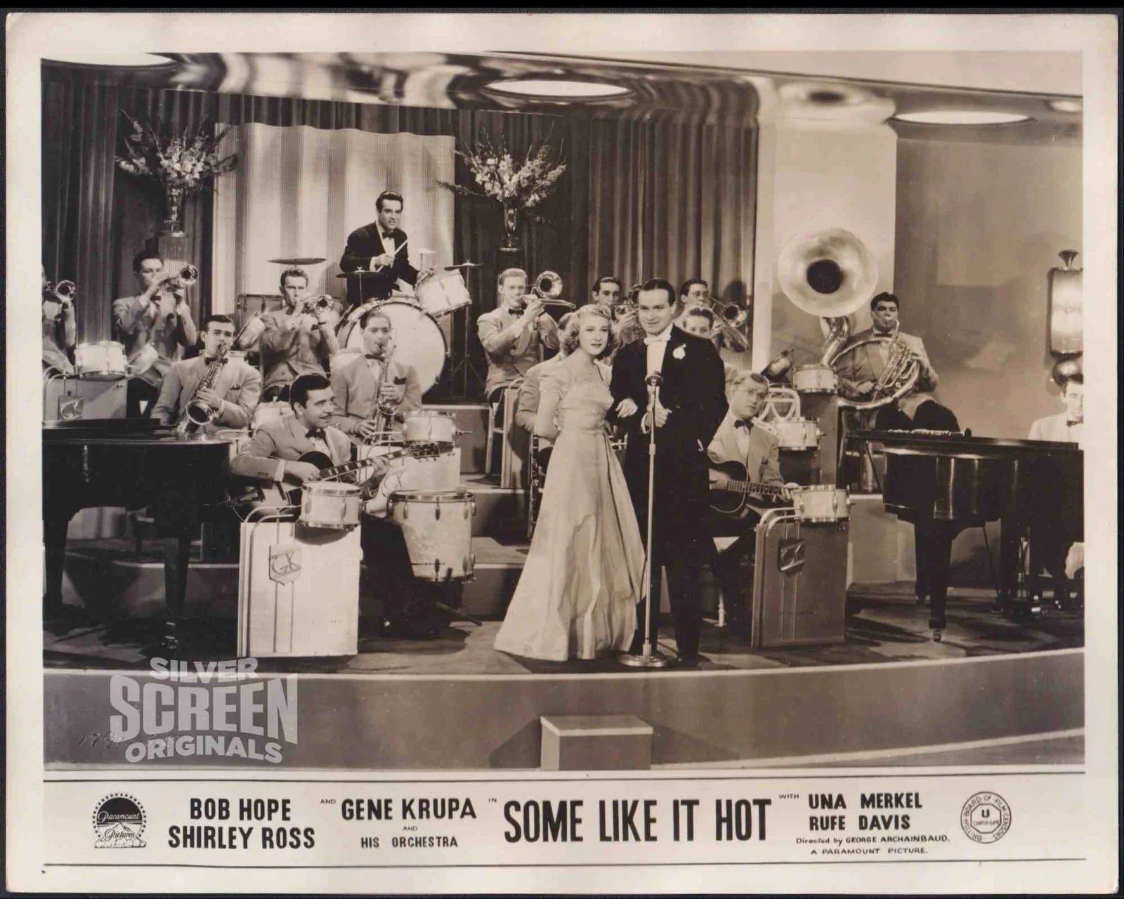 Some Like It Hot 2x ORIGINAL UK FOH Lobby Cards Bob Hope Gene Krupa 1939, изображение 2