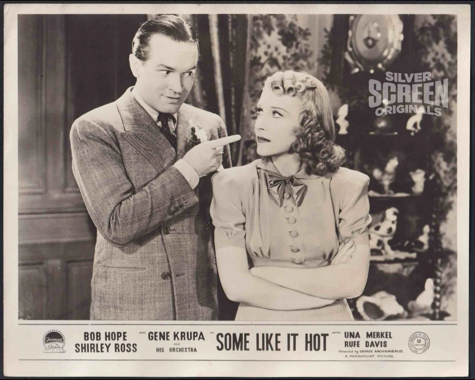 Some Like It Hot 2x ORIGINAL UK FOH Lobby Cards Bob Hope Gene Krupa 1939, изображение 3