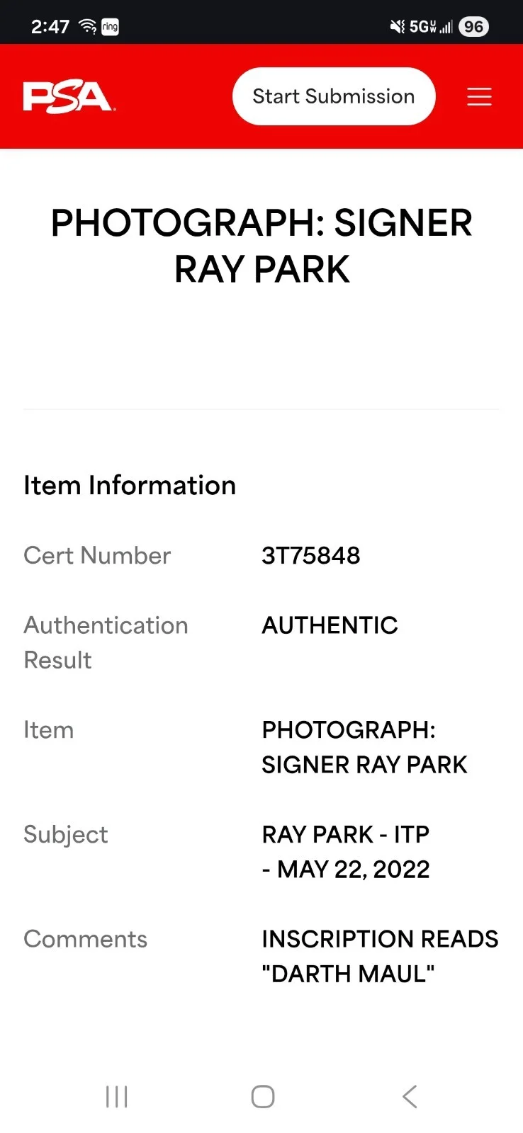 Ray Park — Darth Maul / Ray Park Signed And Framed Photo With"Darth Maul" Inscription 24×28, image 5