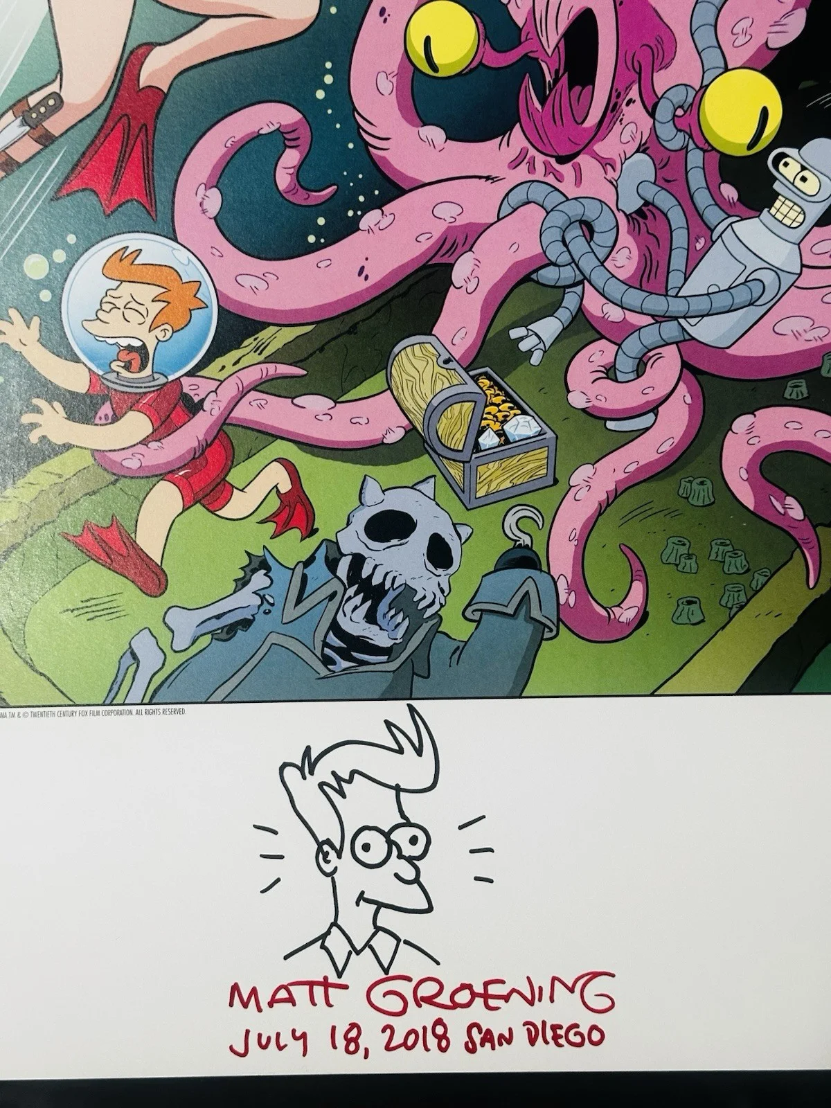 Matt Groening — Matt Groening signed Sketched Futurama Poster In Person. The Simpsons. Bart, изображение 2