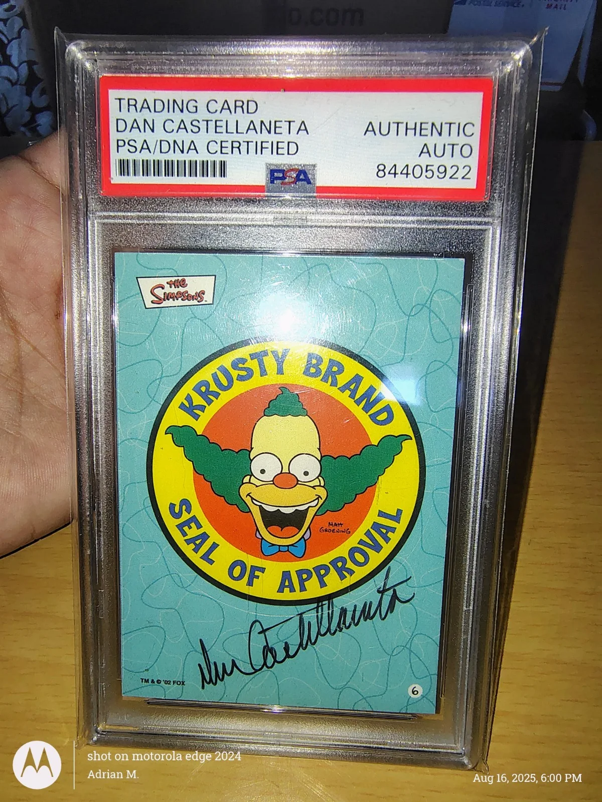 Dan Castellaneta — 2002 Topps The Simpsons Dan Castellaneta Signed Auto Trading Card #6 PSA/DNA, изображение 2