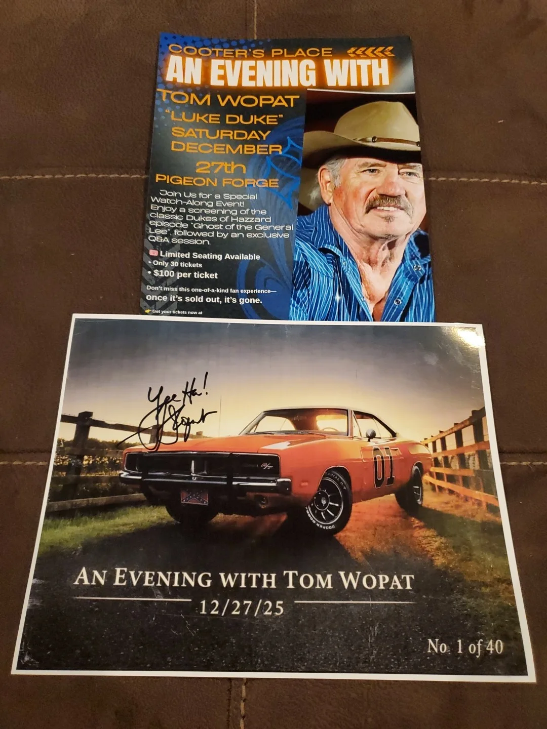 TOM WOPAT — An Evening w/ Tom Wopat @ COOTERS 2025 SIGNED Photo 1/40& Event Poster LUKE DUKE
