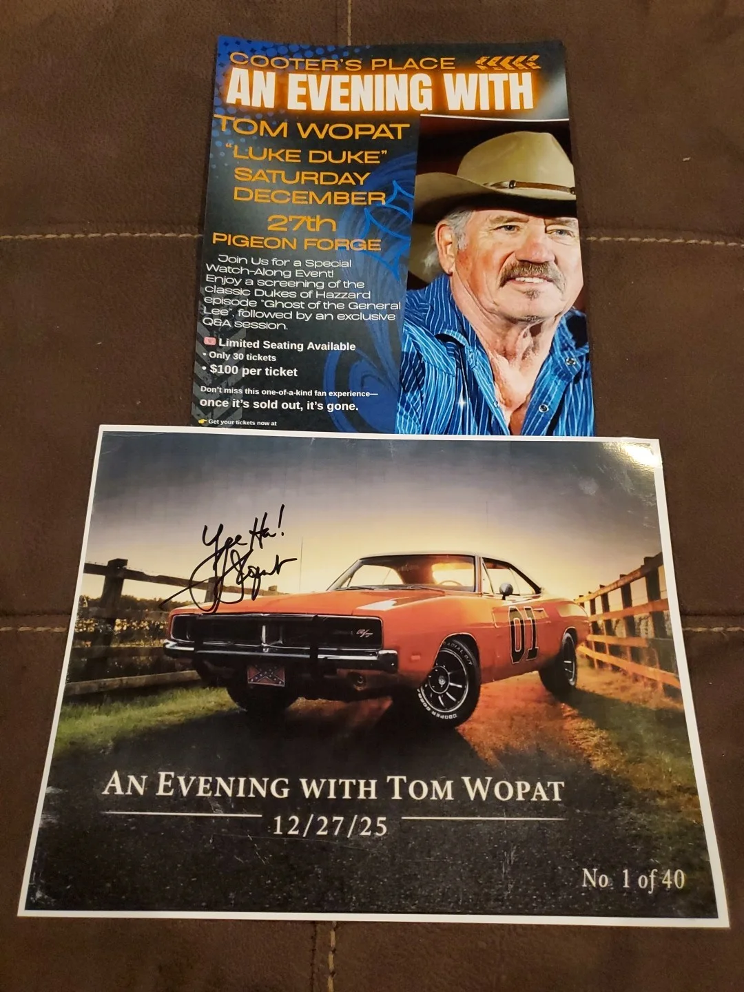 TOM WOPAT — An Evening w/ Tom Wopat @ COOTERS 2025 SIGNED Photo 1/40& Event Poster LUKE DUKE, изображение 2