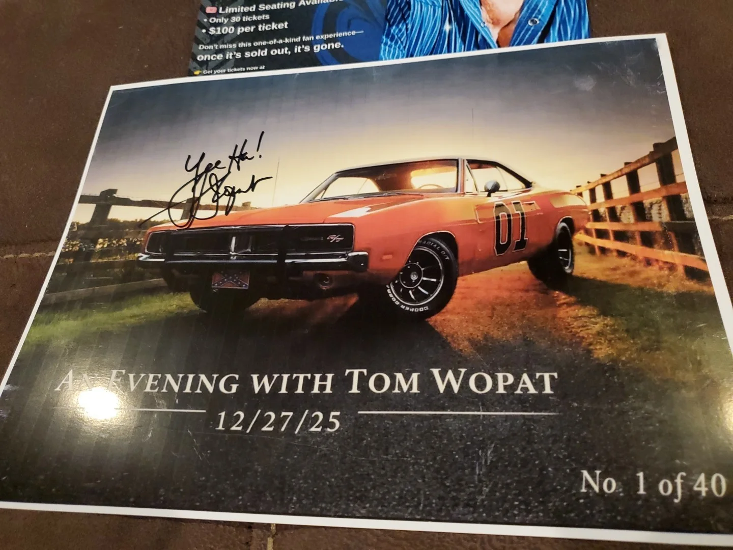TOM WOPAT — An Evening w/ Tom Wopat @ COOTERS 2025 SIGNED Photo 1/40& Event Poster LUKE DUKE, изображение 3
