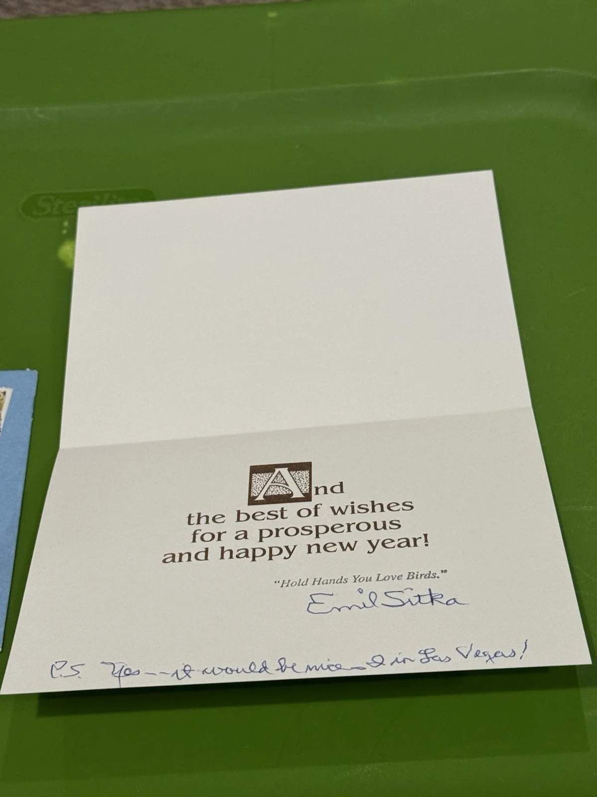 Three Stooges Supporting Actor Emil Sitka Signed Seasons Greeting Card 1996, image 2