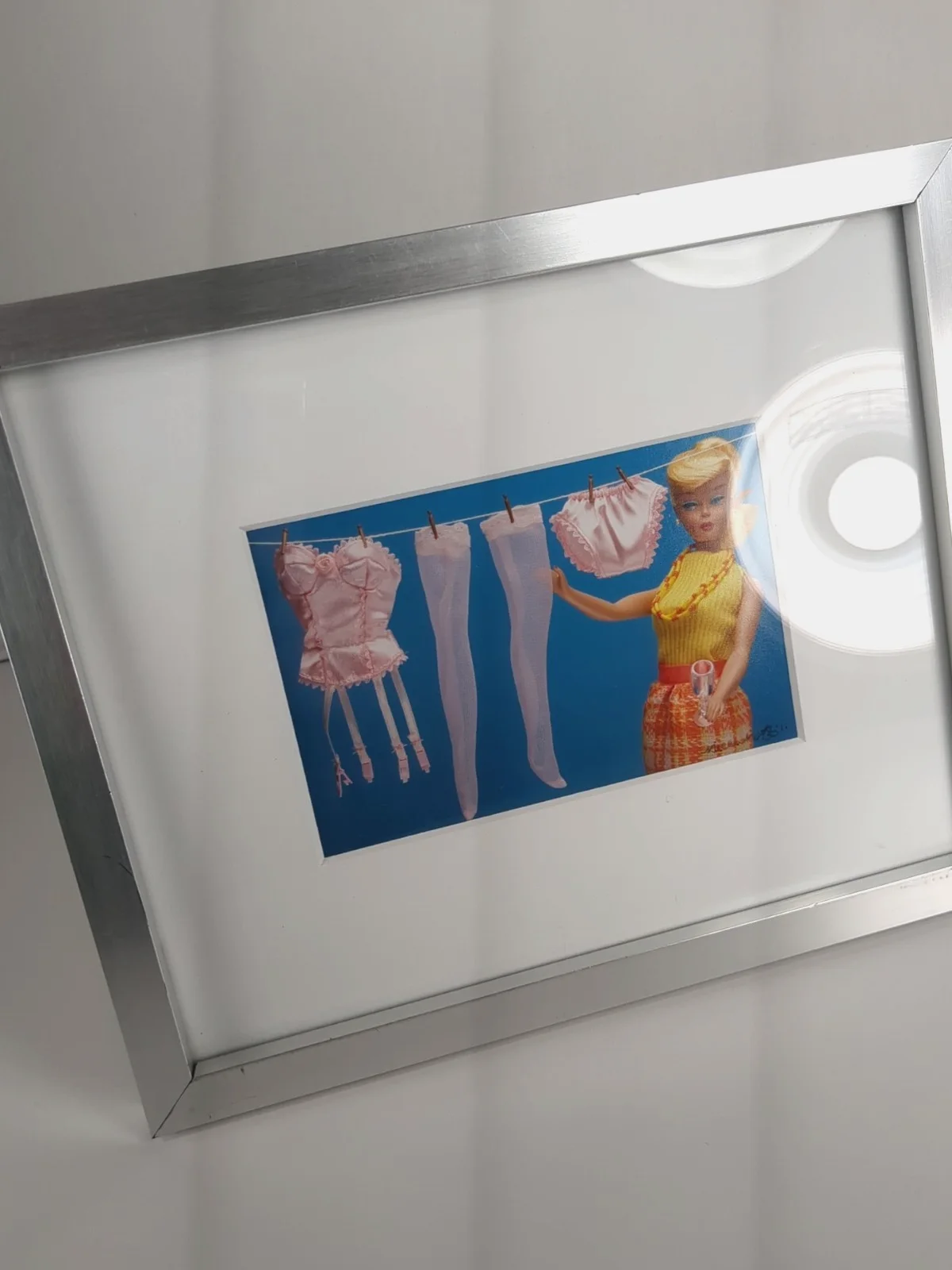 Artist — Framed Barbie Photo Lingerie Hanging on Clothesline Wine Glass, изображение 3