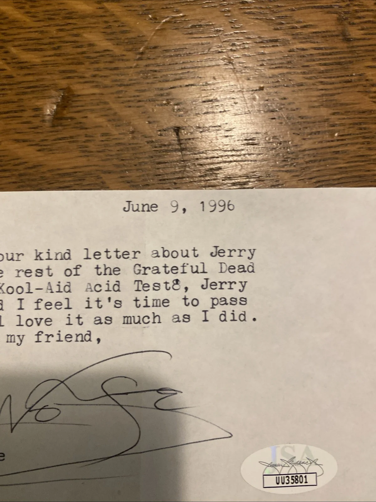 Tom Wolfe Signed Autographed Letter JSA Writer Jerry Garcia Electric Kool-Aid, image 3