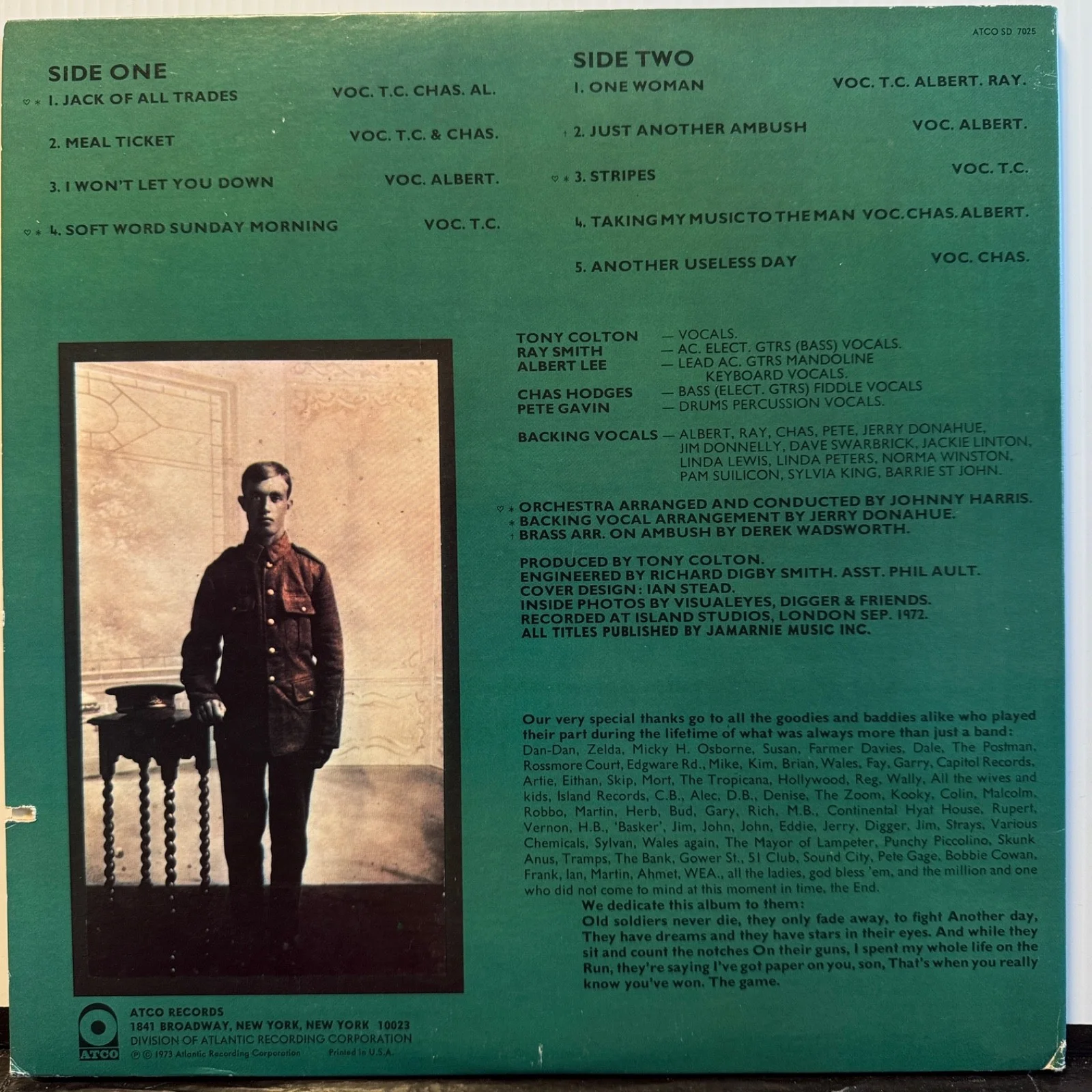 HEAD HANDS & FEET "Old Soldiers Never Die" AUTOGRAPHED by ALBERT LEE Atco SD7025, image 5
