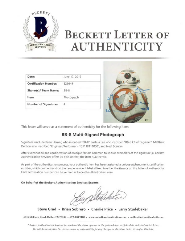 BB-8 CREATORS SIGNED AUTOGRAPHED BY 4 11x14 PHOTO ILM STAR WARS RARE BECKETT BAS, изображение 2
