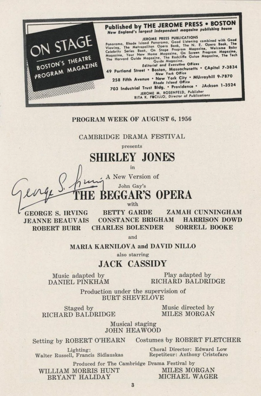 George Irving — George S. Irving- Signed Sanders Theatre Program for The Beggar's Opera, image 2