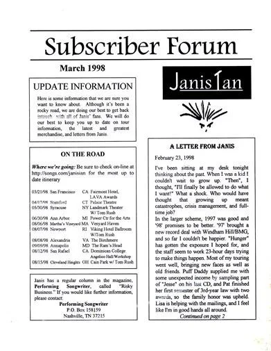 1999 JANIS IAN SIGNED AUTOGRAPH PICTURE + SUBSCRIBER FORUM NEWSLETTER & FLYER, изображение 3