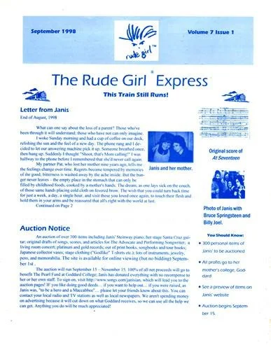 1999 JANIS IAN SIGNED AUTOGRAPH PICTURE + RUDE GIRL EXPRESS NEWSLETTER & FLYER, изображение 2
