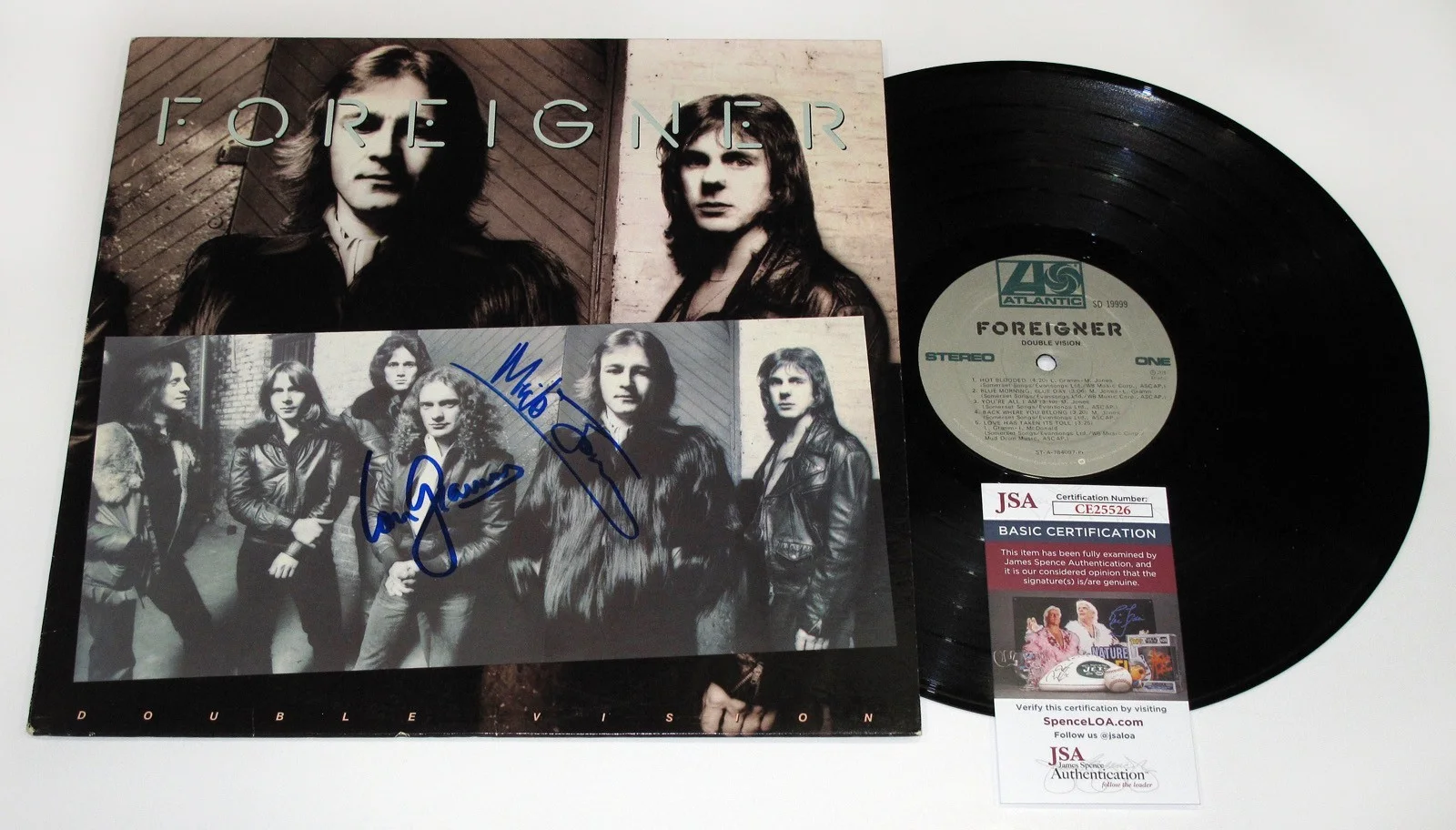 MICK JONES & LOU GRAMM — Mick Jones & Lou Gramm signed FOREIGNER "DOUBLE VISION" Vinyl Album JSA COA