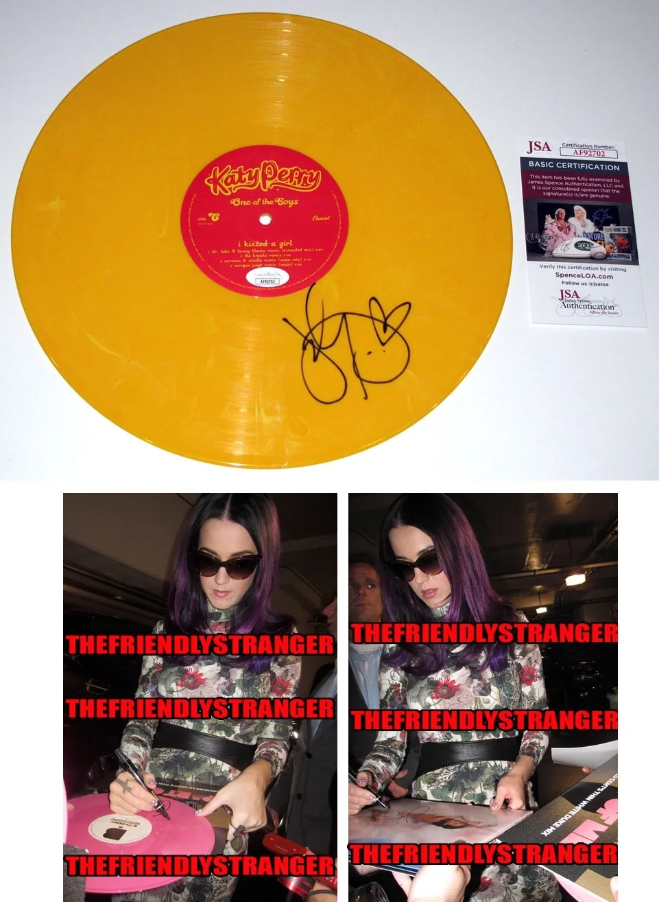 KATY PERRY — KATY PERRY signed "ONE OF THE BOYS" Yellow Vinyl Record PROOF Autographed JSA