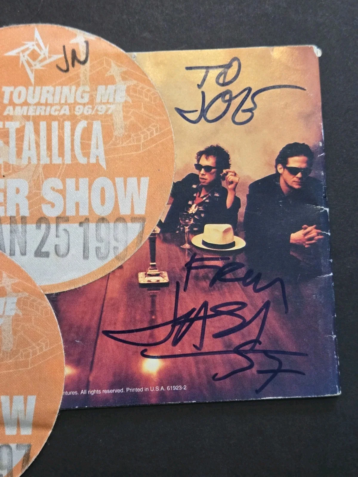 Signed METALLICA Load CD Signed by JASON NEWSTED JSA + 2 After Show Passes 1997, image 2