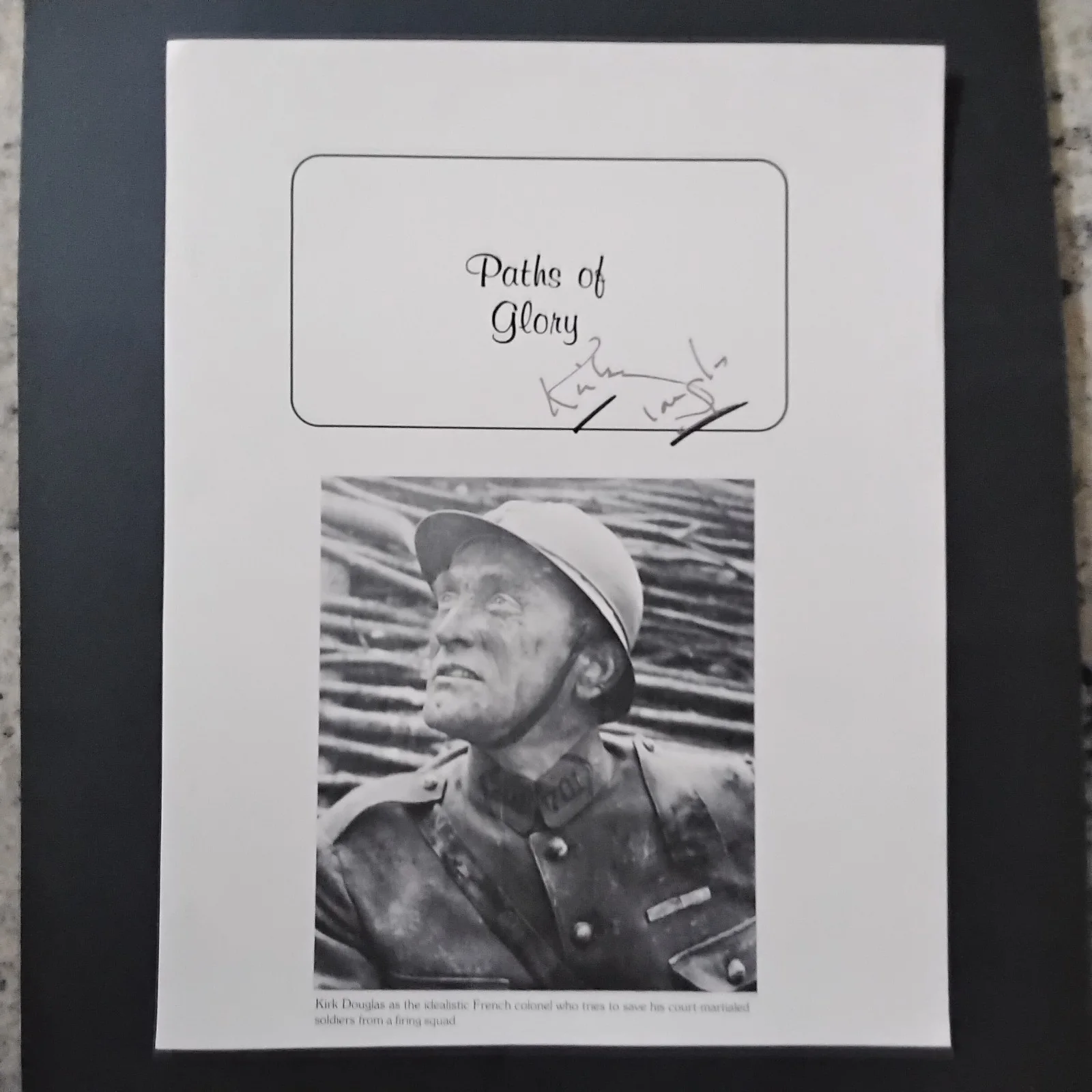 Kirk Douglas SIGNED Book Page 50s Movie Actor Spartacus Van Gogh Paths of Glory, image 2