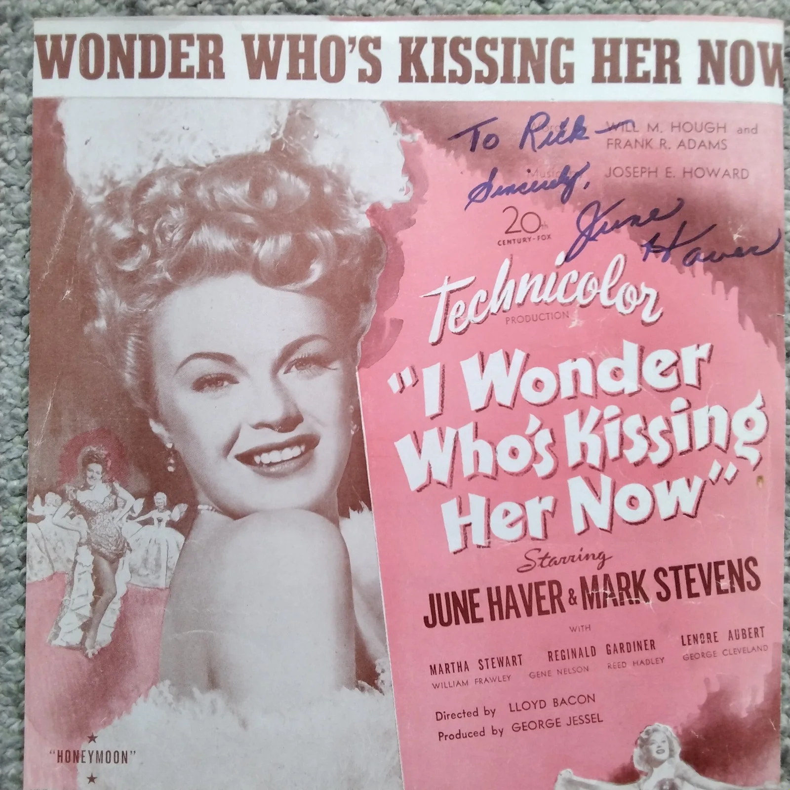 June Haver SIGNED 1947 Movie Ad I Wonder Who's Kissing Her Now 40s Film Actress, изображение 2