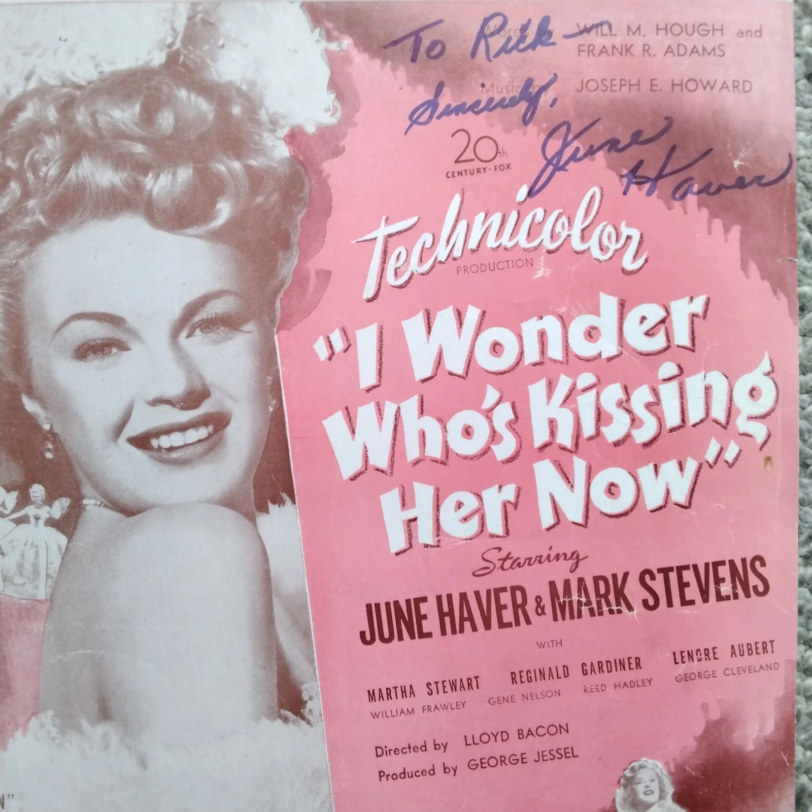 June Haver SIGNED 1947 Movie Ad I Wonder Who's Kissing Her Now 40s Film Actress, изображение 3